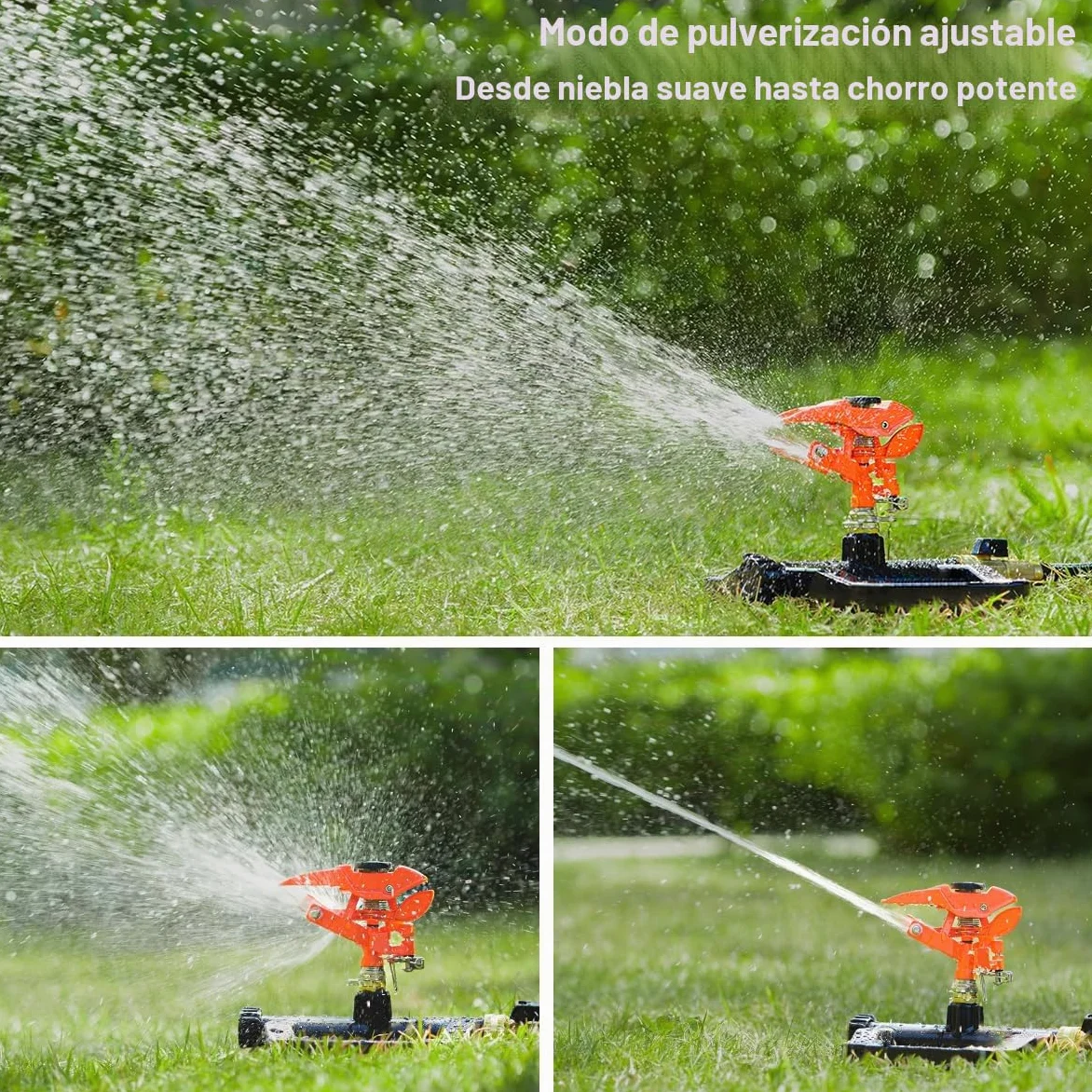 FANHAO Aspersor de Impacto de Resistencia para Jardín, Base 100% Metálica con Rotación 360°, Aspersor de Riego Giratorio Ajustable para Grandes Áreas, Que alcanza hasta 540 m²