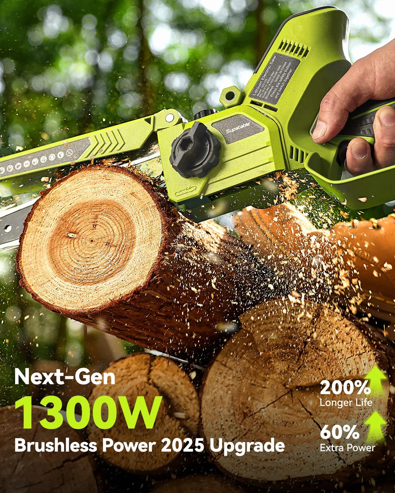 Mini Motosierra a Batería 8 y 6 Pulgadas, Sierra Electrica Podar Arboles con 4000 mAh, 2 Baterías, 1300W, Lubricación Automática de Cadena, Ajuste sin Herramientas, Compatible con Makita Batería 18V