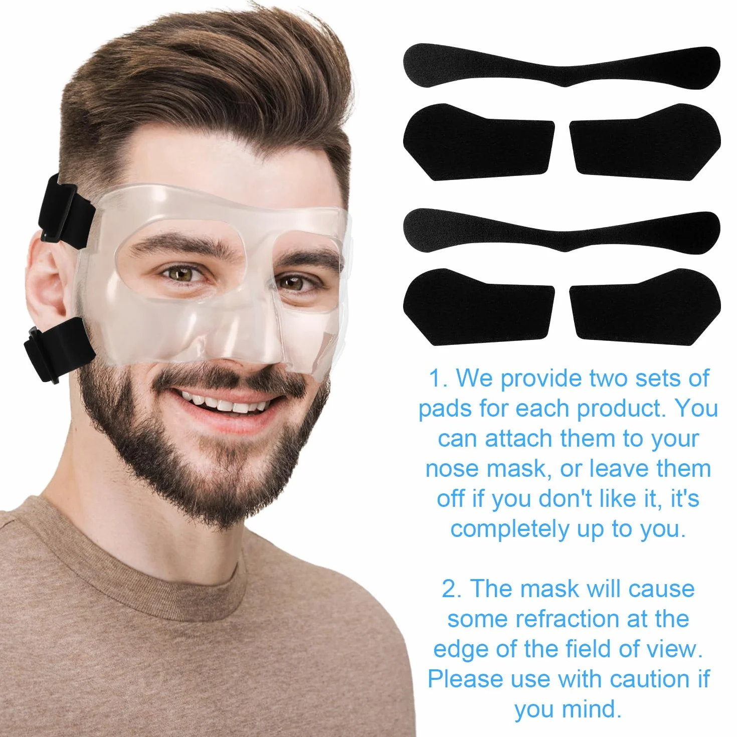Protector Nasal Ajustable Transpirable Transparente con Acolchado para Deporte Baloncesto Fútbol