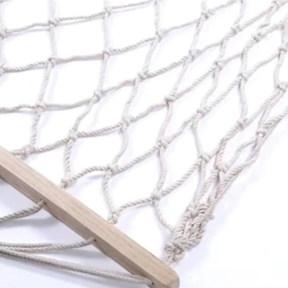 Cama grande de cuerda colgante, hamacas de macramé de algodón hechas a mano con barras separadoras de madera dura, cama oscilante resistente al aire libre para patio, jardín, patio trasero (sin borlas