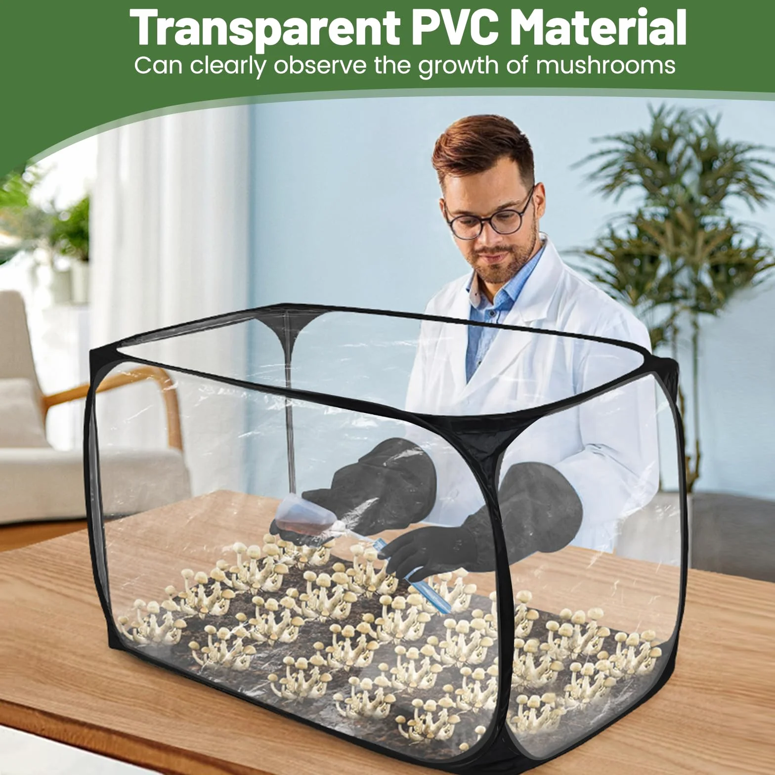 Still Air Box - Kit de tienda de cultivo de hongos transparente plegable de 90 x 60 x 60 cm, caja de kit de cultivo de hongos con guantes, bolsa de cultivo de hongos portátil para científicos de