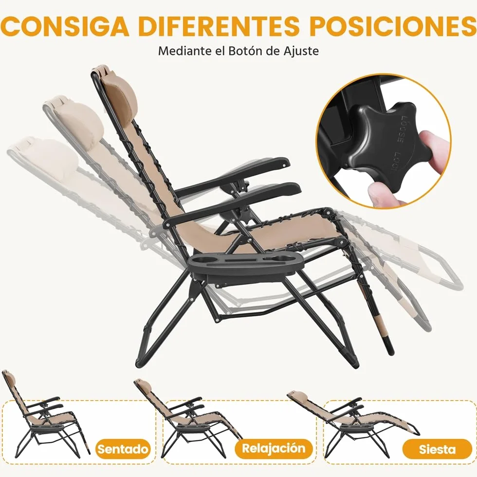 Yaheetech Tumbona Plegable para Exterior Tumbona Jardin Ligera y Portátil Silla Reclinable con Bandeja Lateral, Fácil de Mover para Exterior (1PCS Beige