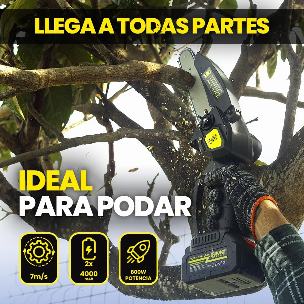 MAKTUL Mini Motosierra Bateria 6‘’/15cm, 8000 mAh (2 Baterías 4000mAh 20V), Sierra Eléctrica Cortar Podar Árboles Jardín, Motosierra de Mano con Accesorios Herramienta Jardinería Podadora Ramas Madera