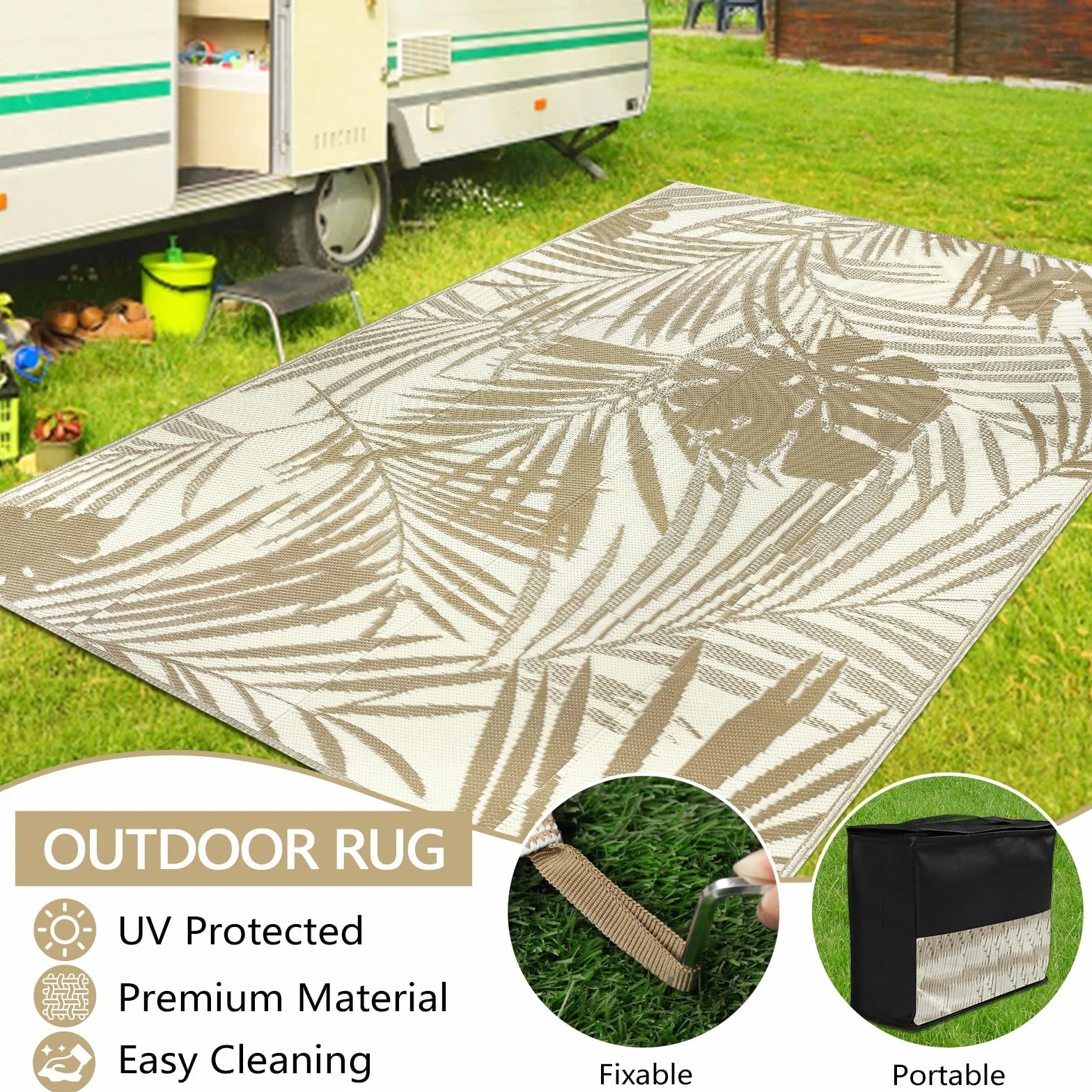 Famibay Alfombras exteriores impermeables, paja de plástico reversible, manta de picnic portátil para jardín, camping, balcón, terraza, patio, porche, playa, barbacoa
