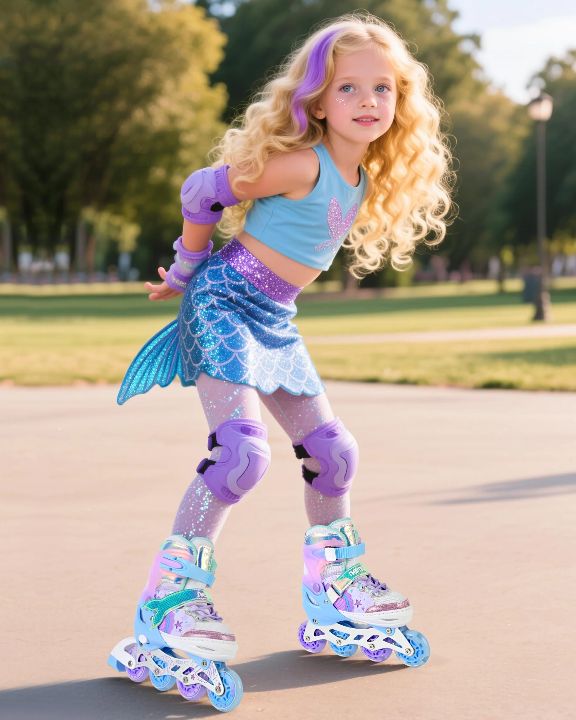 NEMONE Sirenita Patines en línea Niñas Ajustable 4 Ruedas para Niño Principiantes