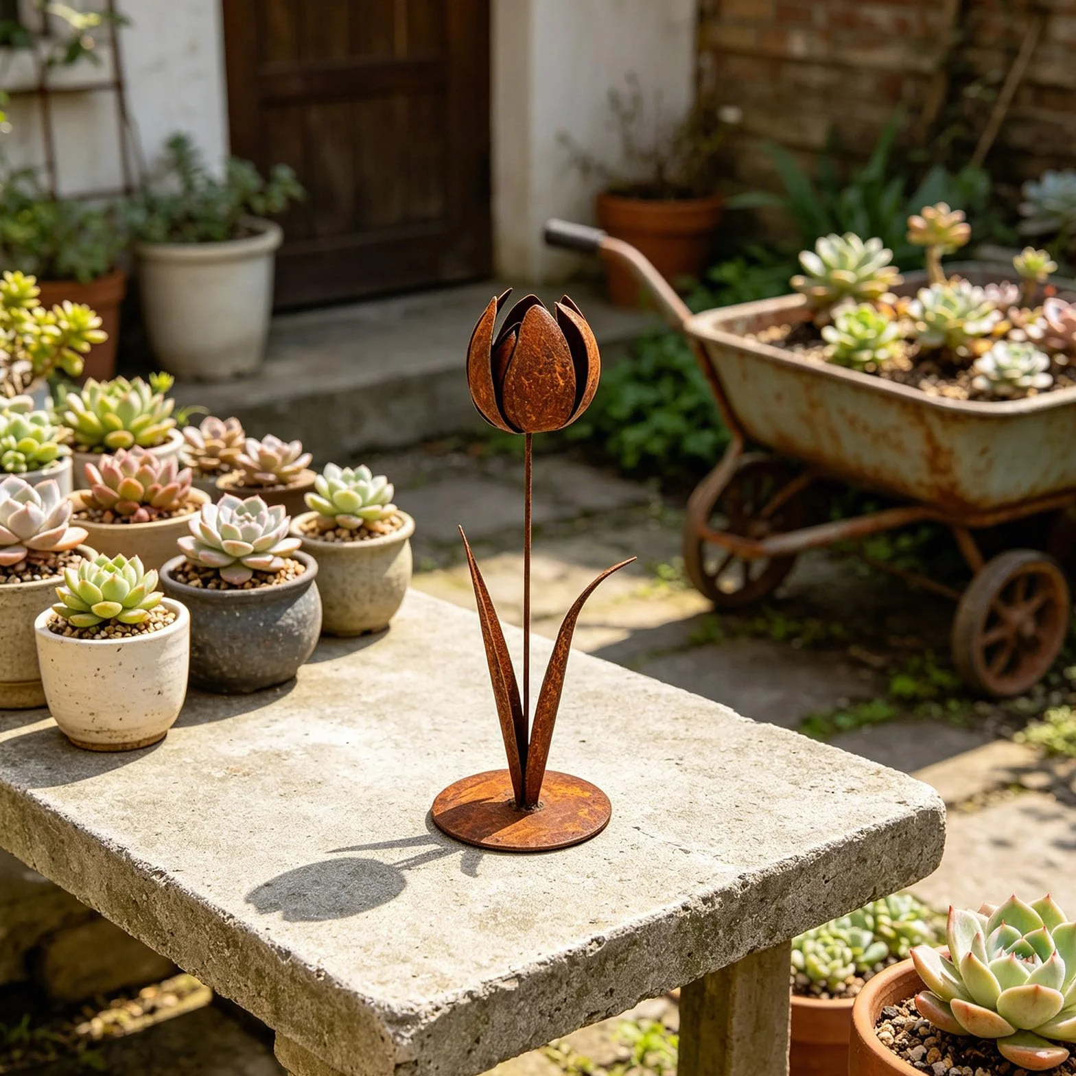 PANGBOER Retros Styles - Tulipanes de metal oxidado para patio, resistente a la intemperie, estaca decorativa a prueba de óxido, escultura de hierro