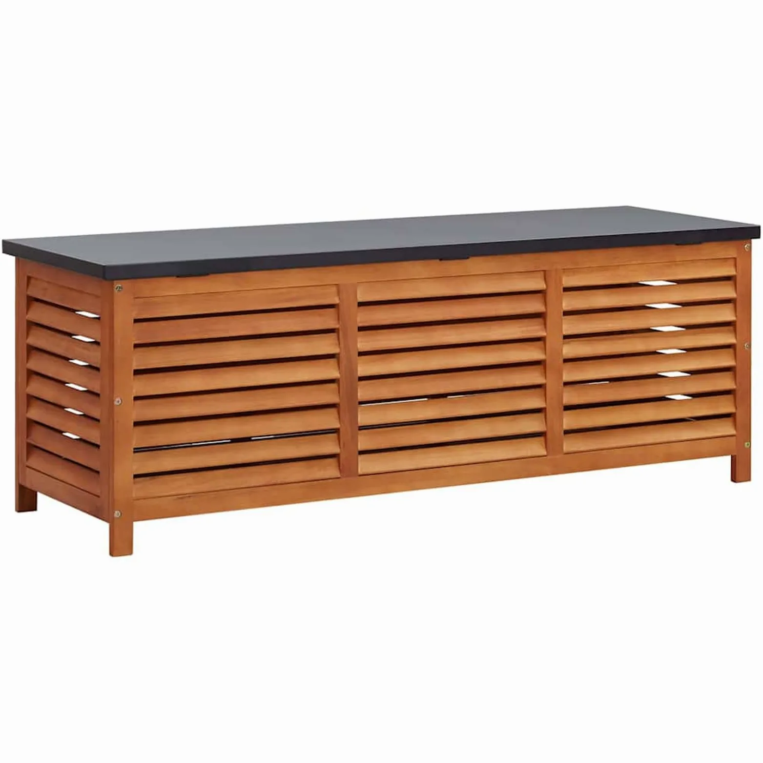 Homgoday Baúl de jardín de 150 x 50 x 55 cm de madera maciza de eucalipto, resistente y funcional