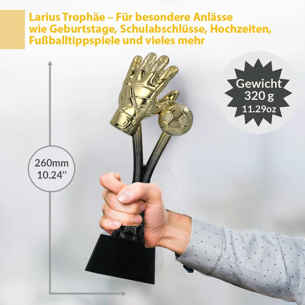 Larius Copa de fútbol trofeo dorado 26 cm 320 g con/sin grabado