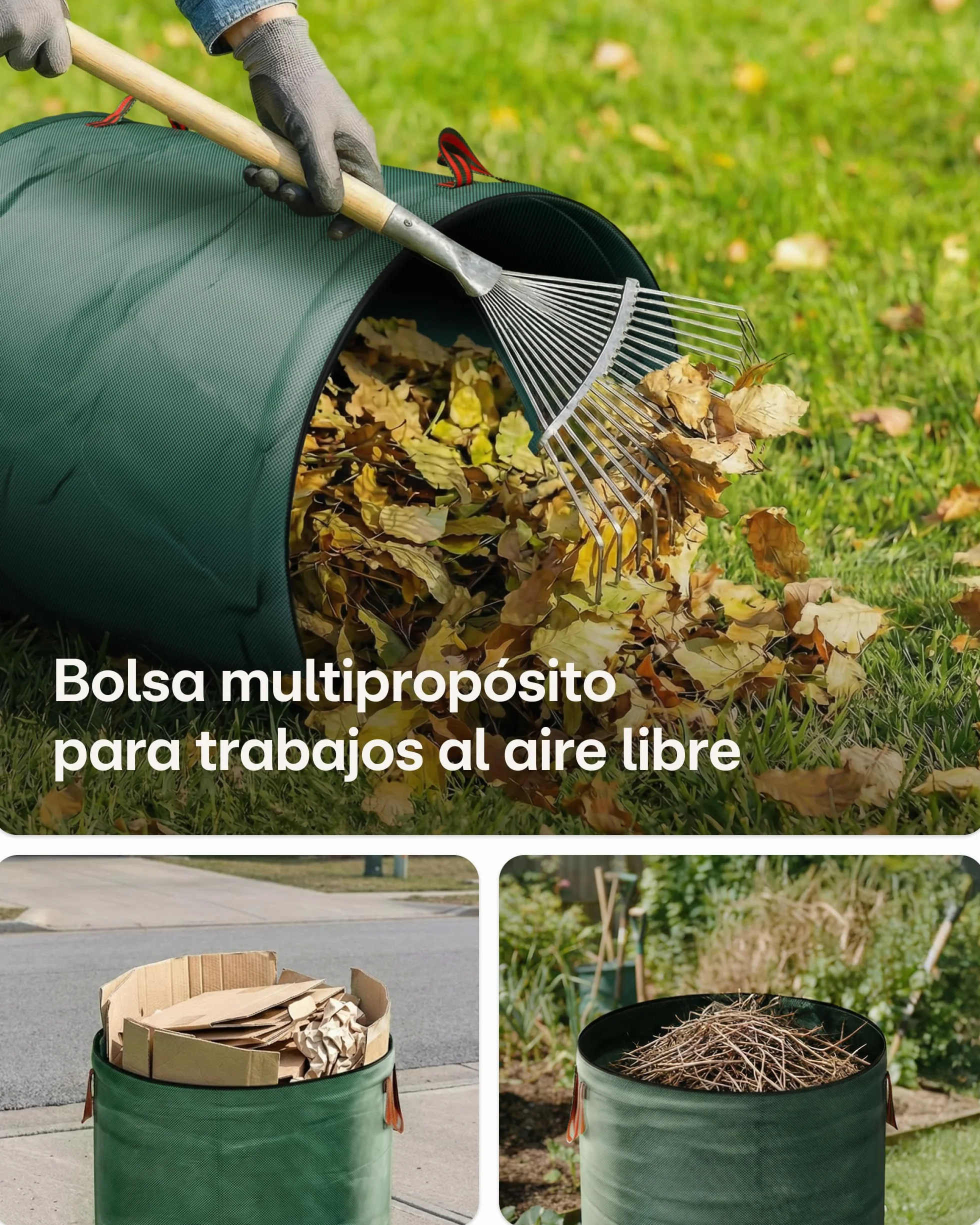 Praknu 3 Bolsa Jardin 300 L - Bolsa Basura Jardin Con 4 Asas Resistentes - Estable - Plegable - Reutilizable - Robusto Polipropileno