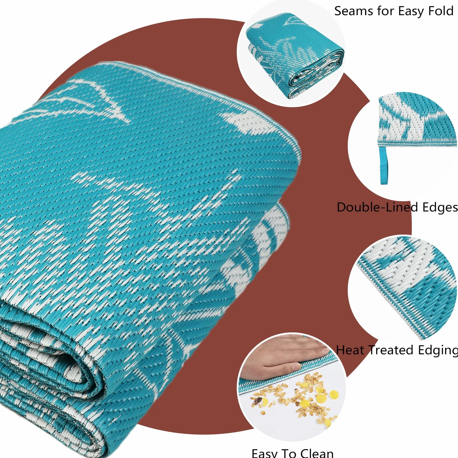 Falflor Alfombra reversible para exteriores, 150 x 245 cm, impermeable, grande, de plástico, ligera, para interiores y exteriores, alfombra de paja de plástico para camping, terraza, caravana, patio