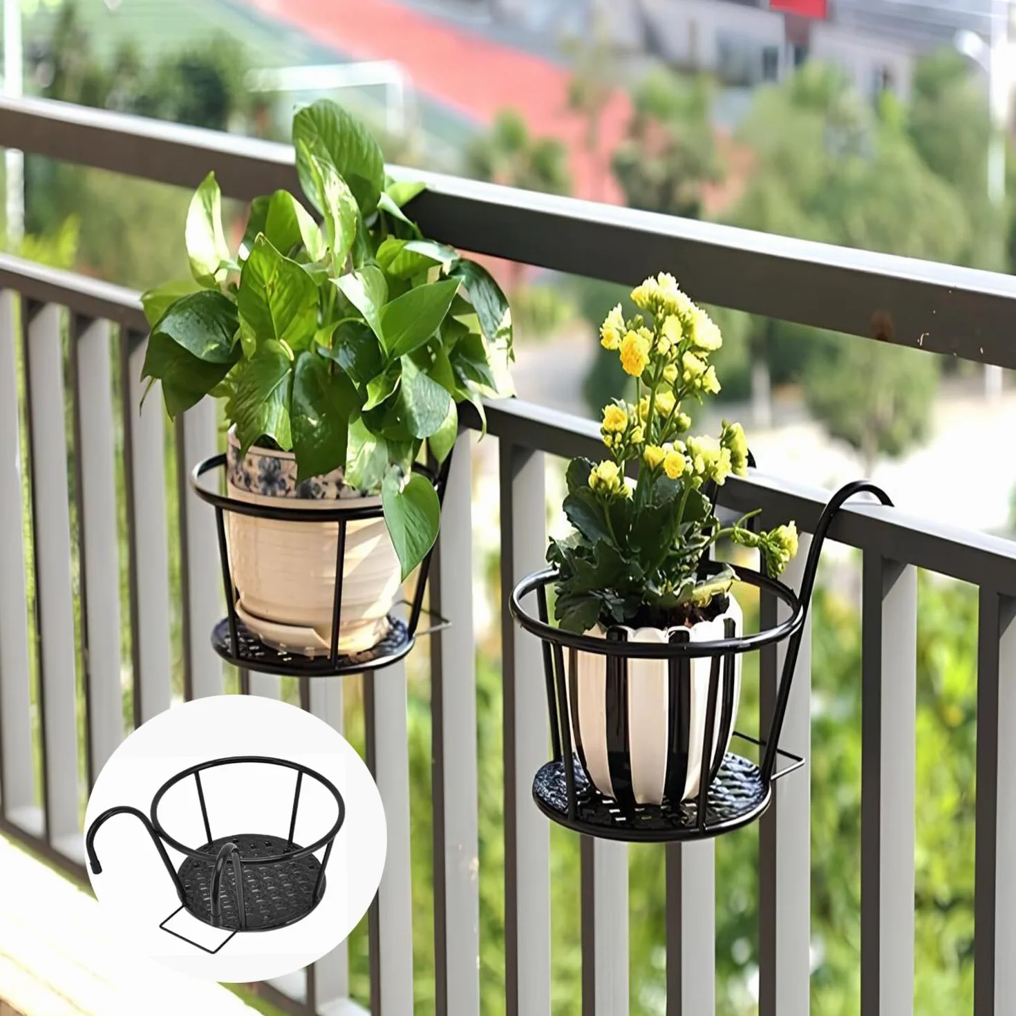 3 Piezas Soporte Para Macetas Exterior, Soporte Flores Redondo Gancho, Estante Hierro Plantas Colgantes, Titular De Maceta Colgante, Adecuado Para Balcón, Jardín, Valla, Interior y Exterior