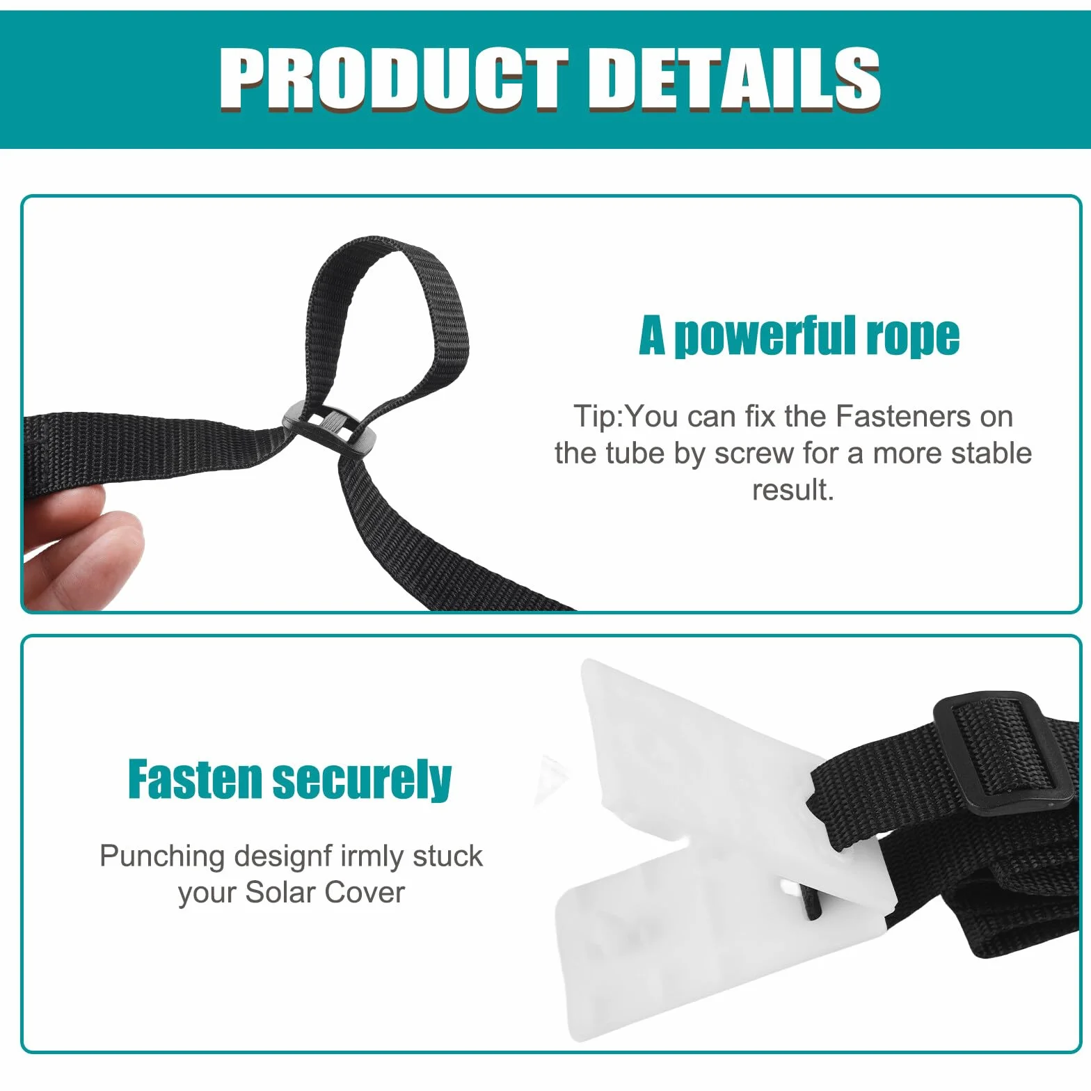 Aicharynic Bandas de sujeción para láminas de piscina, juego de 8 bandas de fijación y grapas, enrollador de piscina, enrollador móvil, lámina solar para sistema de enrollado móvil, para lonas de