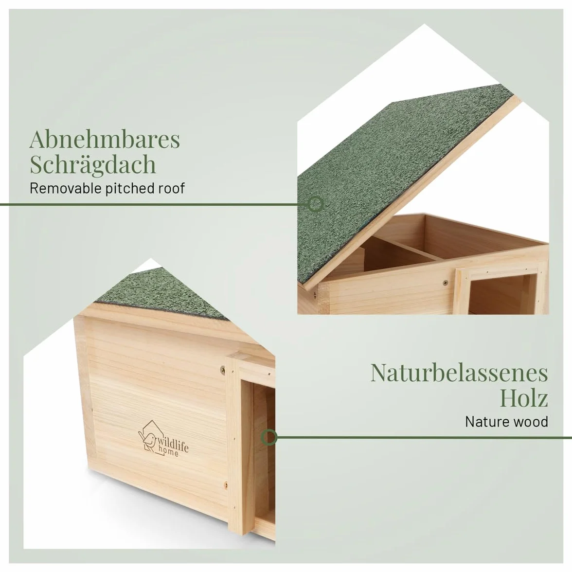 wildlife home Casa para erizos, resistente al invierno, tamaño XXL, de madera con suelo y techo resistente a la intemperie, comedero para erizos, resistente a los gatos, erizos, cuartos de invierno