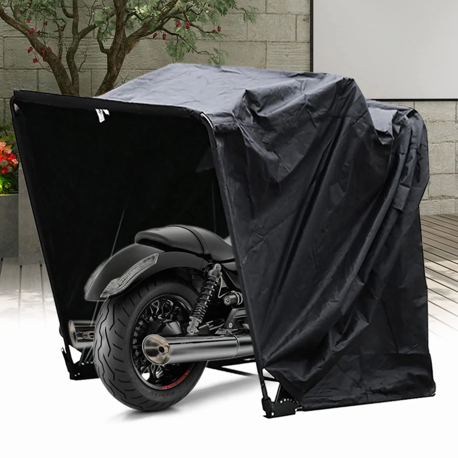 Garaje de moto resistente a los rayos UV e impermeable, 270 x 105 x 155 cm, tienda plegable para moto y scooter, garaje universal ventilado con marco de acero y bolsa de transporte