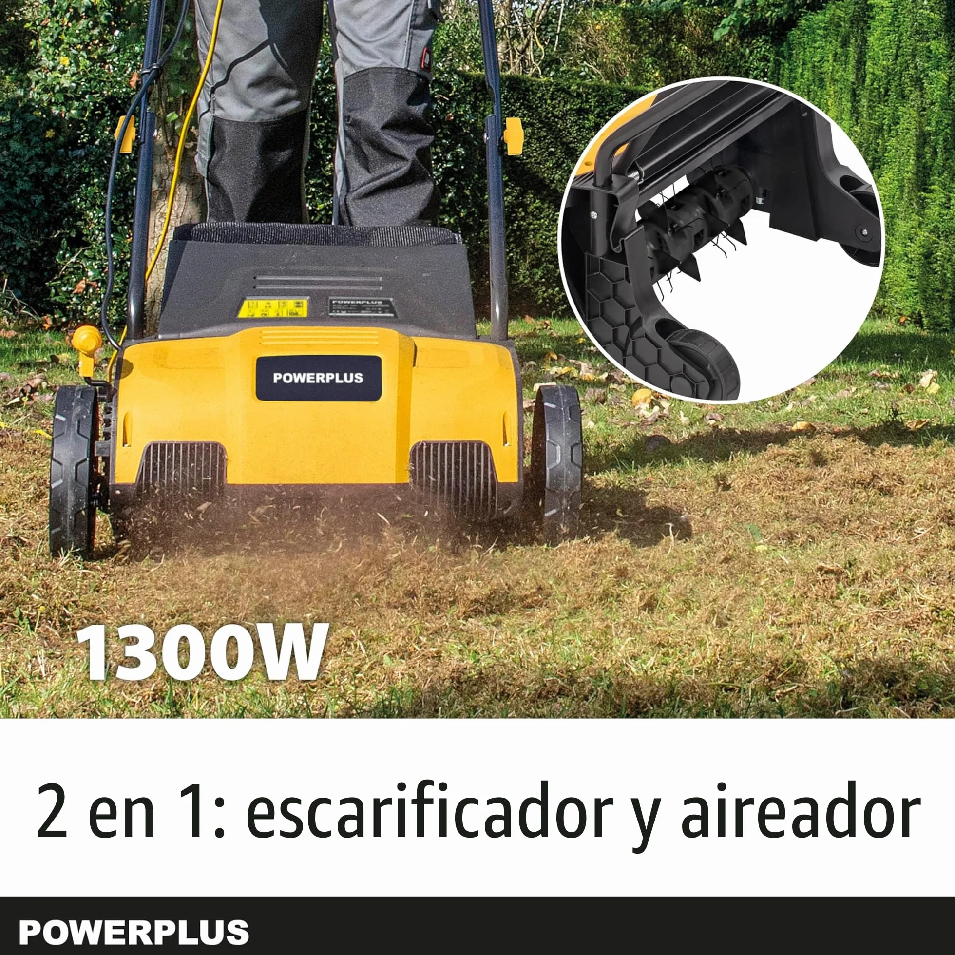 Powerplus Escarificador Eléctrico POWXG75130 - Escarificadores Eléctricos para Césped de 1300W con Ancho de Corte de 320mm - Aireador de Césped para Jardín