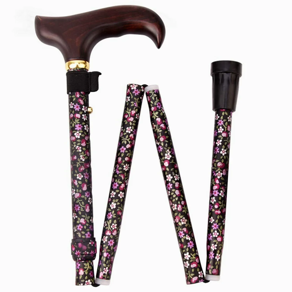 Bastón Plegable con Estampado Floral - Bastones para Mujer - Bastón Plegable de Aluminio Ligero - Regalos para Madres, Color Negro charitable
