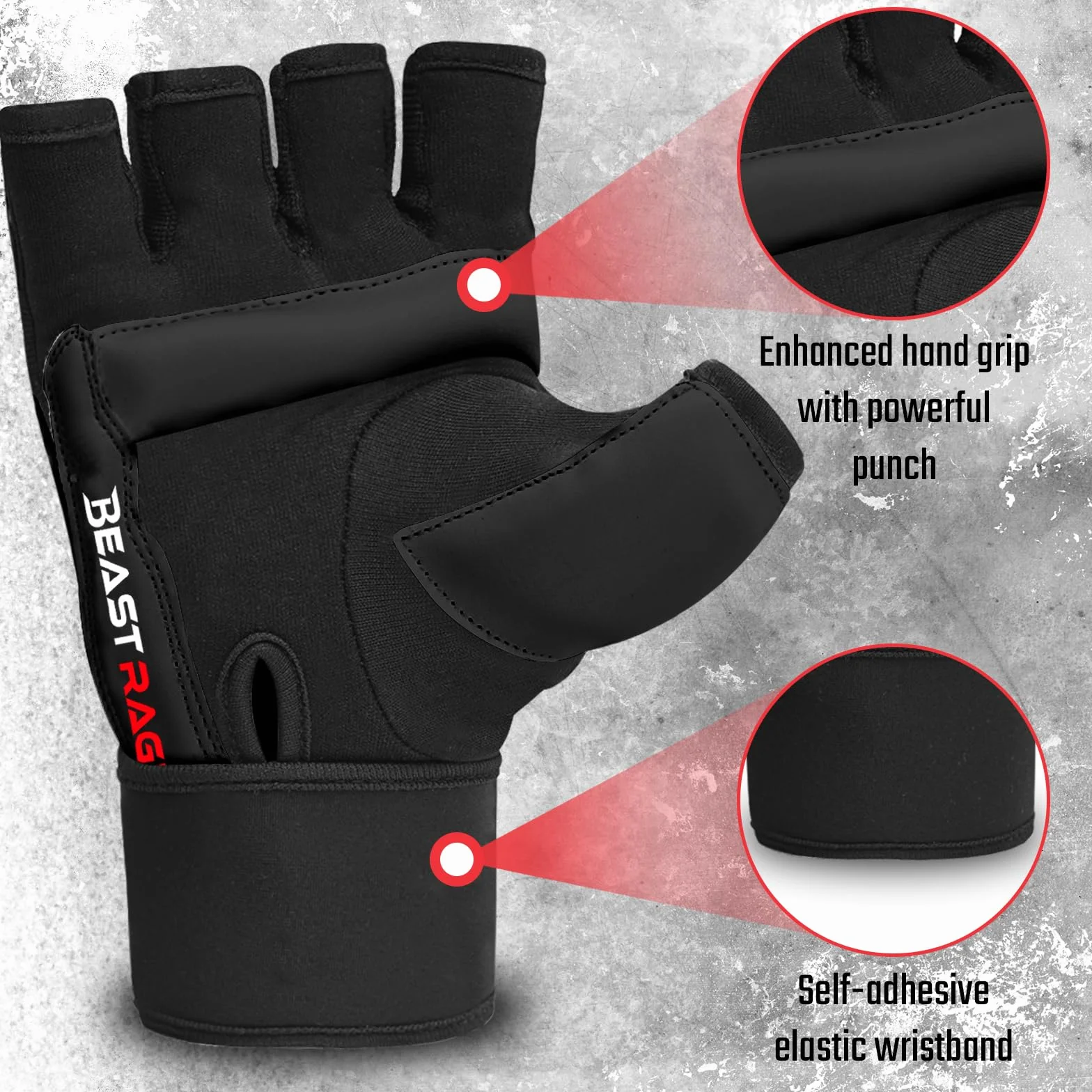 BEAST RAGE Guantes MMA Medio Dedo Kickboxing Sparring Boxeo Entrenamiento
