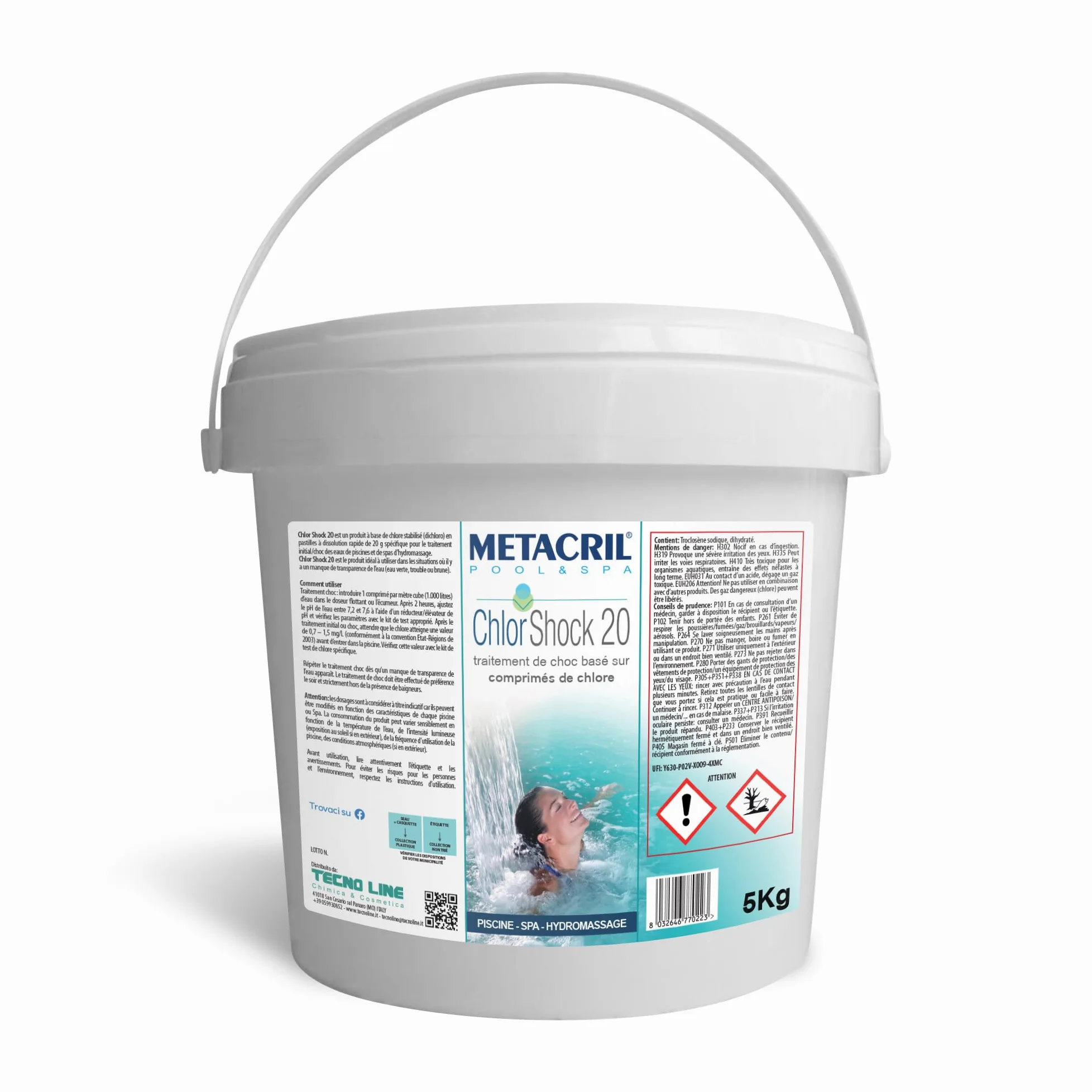Metacril Cloro Shock 20, Cloro de disolución rápida, en tabletas de 20 g, para el Tratamiento de Choque del Agua, para Piscinas y spas - 5 KG | Pastillas de 20 g para el tratamiento (choque) de impacto del agua de piscina y spa hidromasaje
