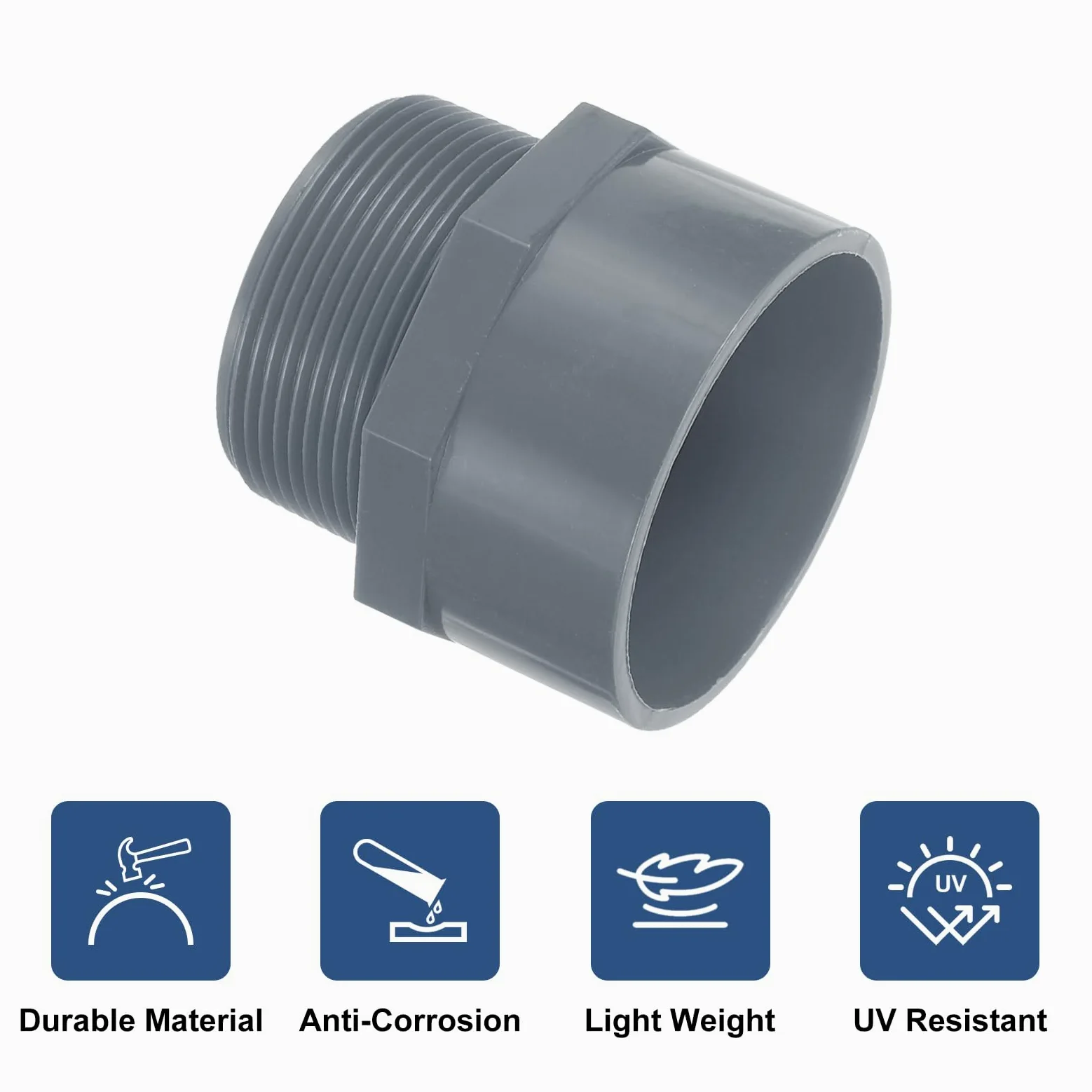 uxcell Adaptador de tubería macho de PVC, 10 conectores de tubería de PVC de 2 vías de 2 pulgadas con cinta selladora (enchufe x rosca macho), acoplamiento adaptador de manguera de PVC para línea de