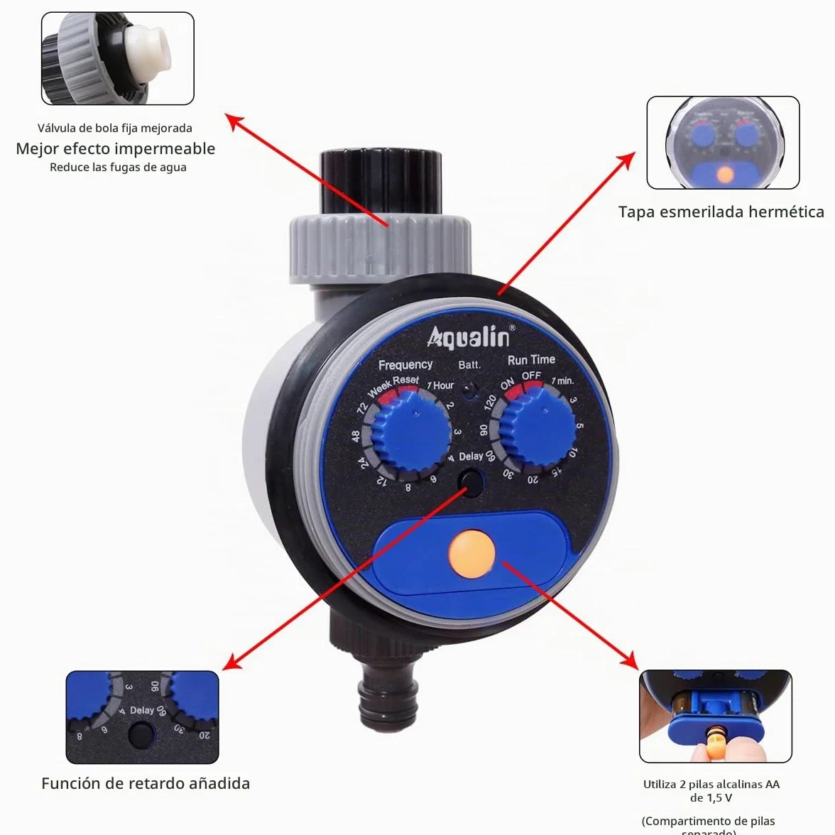 Reloj de riego de jardín con válvula de bola, actualización de computadora de agua, no se requiere presión de agua..