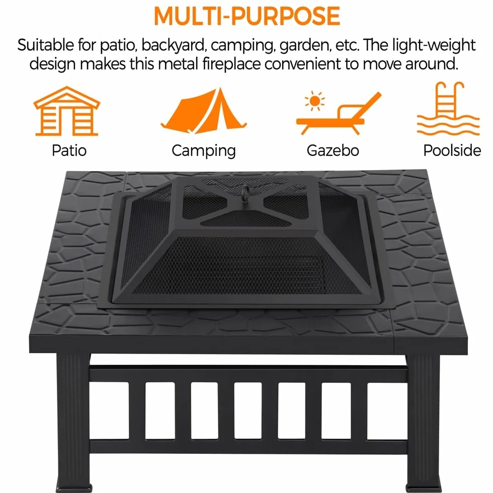 Yaheetech Brasero Exterior Jardin Grande 3 en 1 Chimeneas de Leña para Terraza Estufa al Aire Libre para Camping Cuenco para Hogueras 81x 81x 50cm