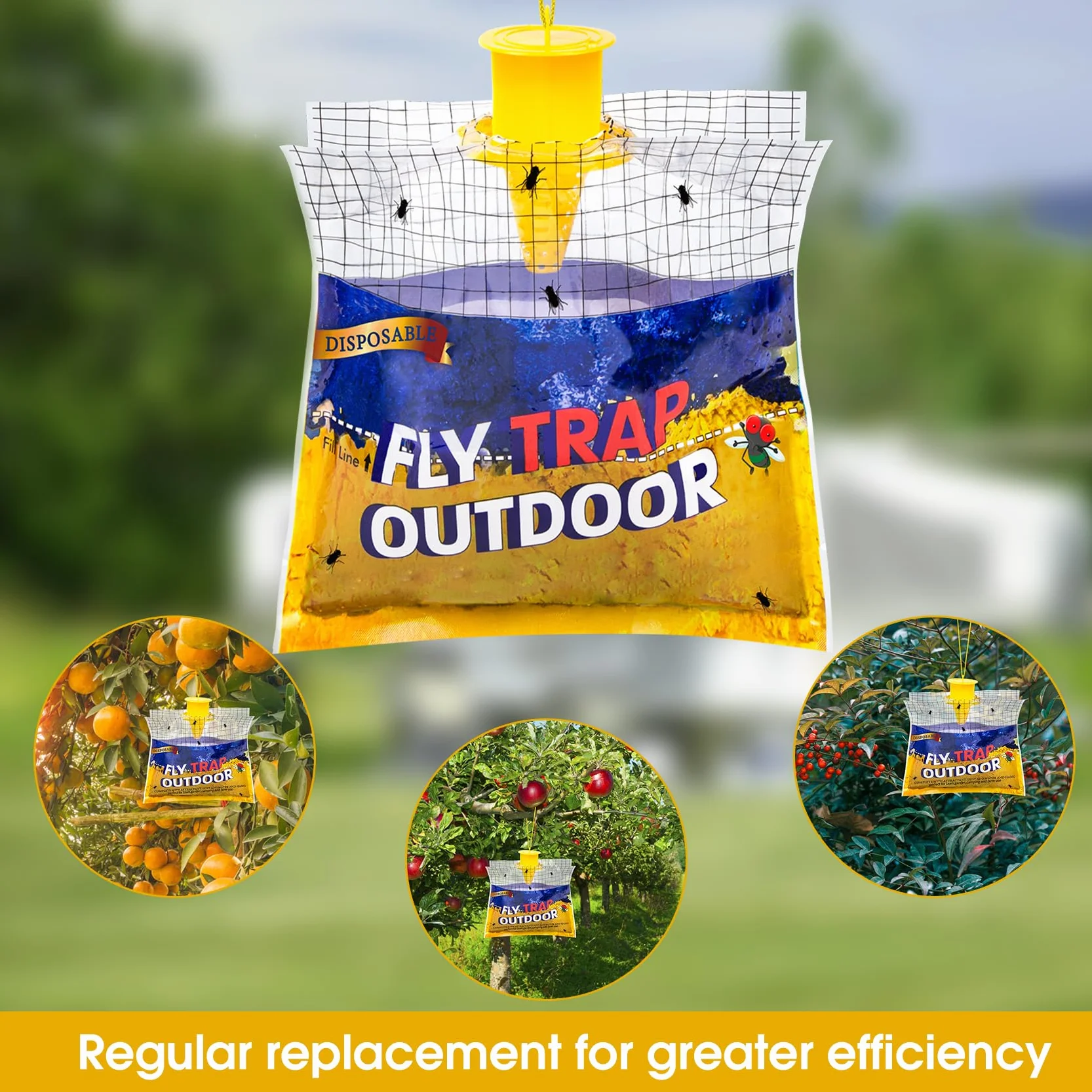 4 Piezas Bolsa Atrapa Moscas, Trampas Moscas para Colgar, Trampas para Moscas Exterior, Trampa para Moscas para El Hogar y El Jardín