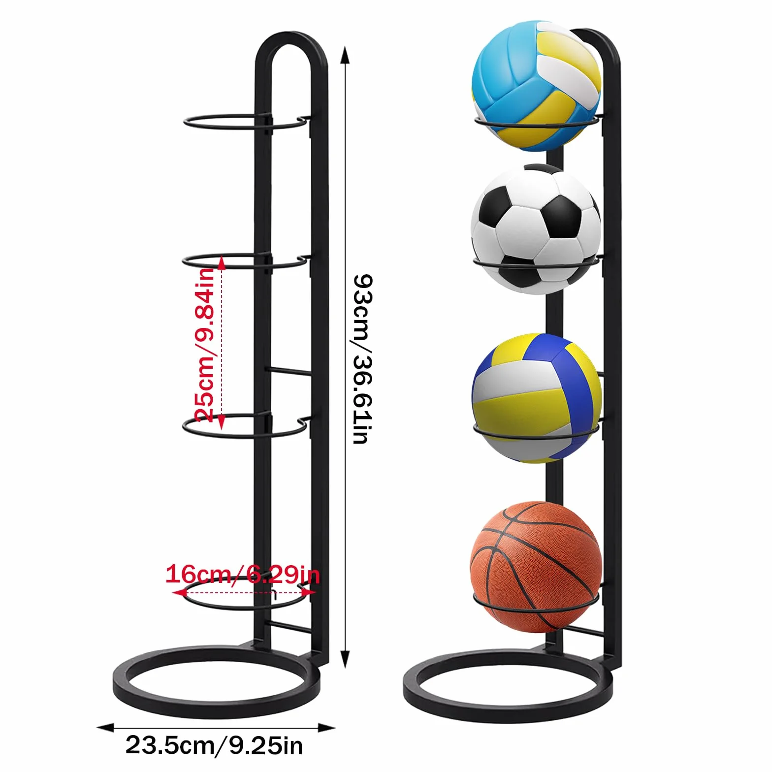 Soporte de Exhibición Vertical para Pelotas, Estante de Almacenamiento Extraíble para Baloncesto, Fútbol y Voleibol