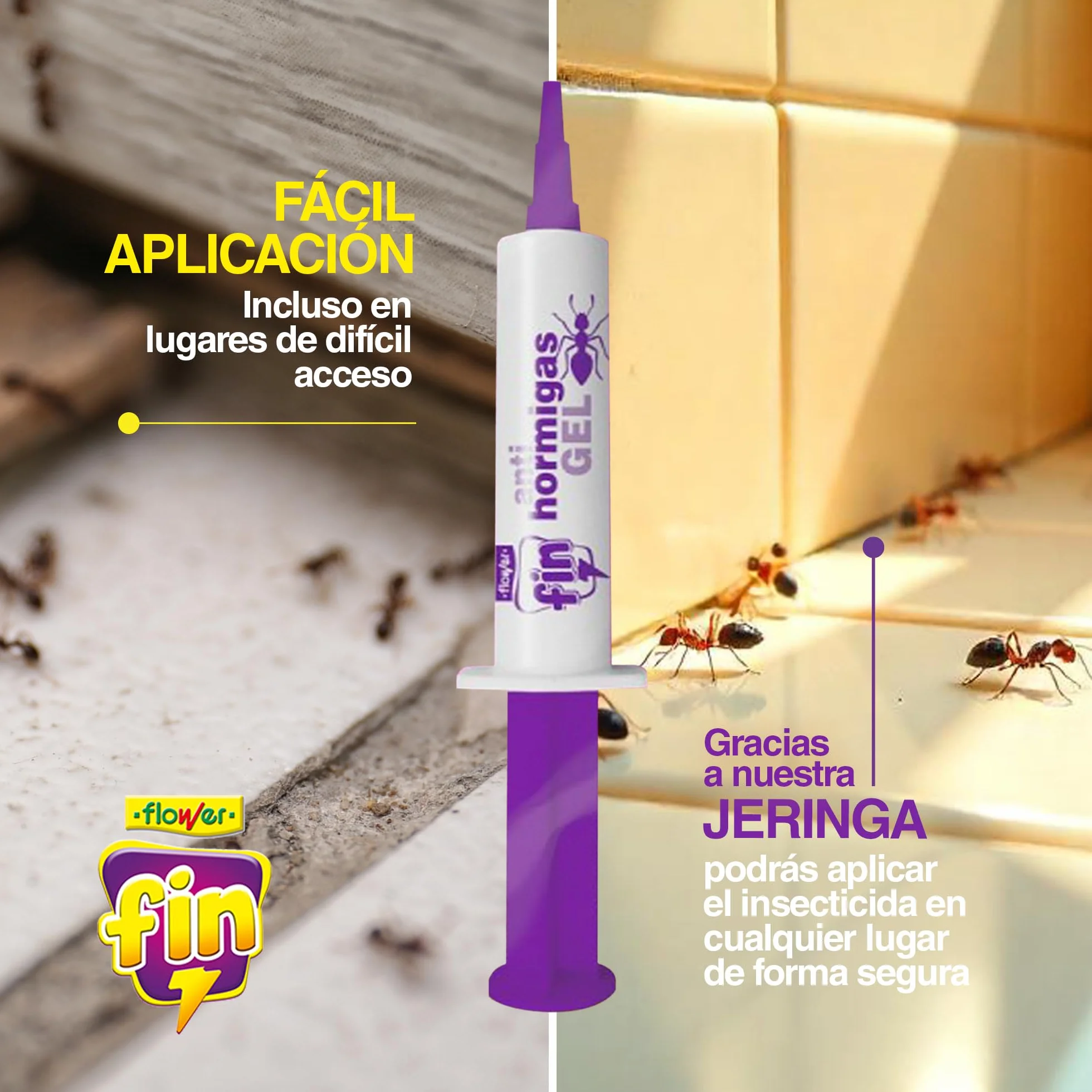 FLOWER x3 Insecticida Anti Hormigas Formato Jeringa 10 gr | Jeringuilla Antihormigas Eficaz Elimina a Toda La Colonia | Gel Atrayante y Duradero | Interior y Exterior | Aplicación Segura y Sencilla