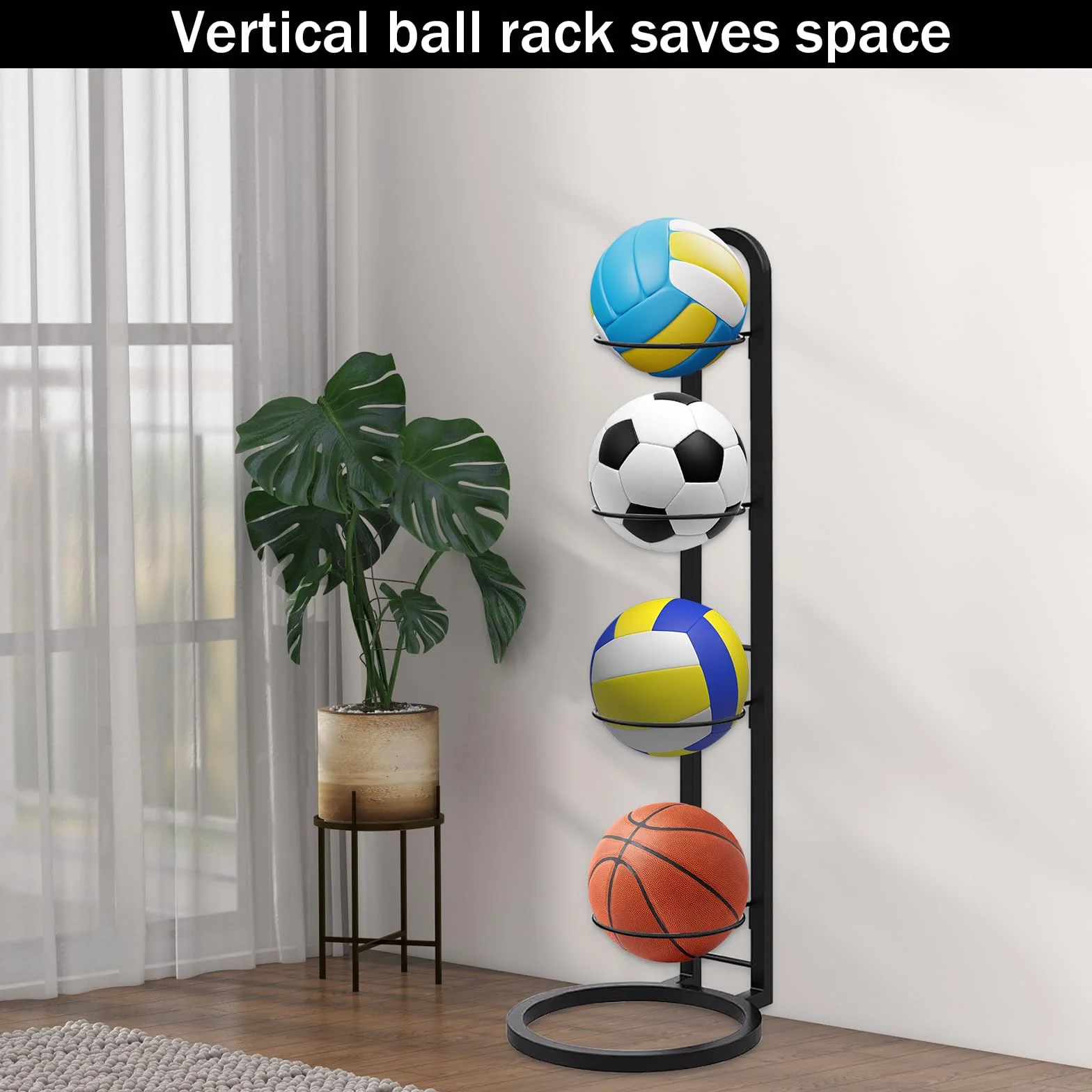 Soporte de Exhibición Vertical para Pelotas, Estante de Almacenamiento Extraíble para Baloncesto, Fútbol y Voleibol