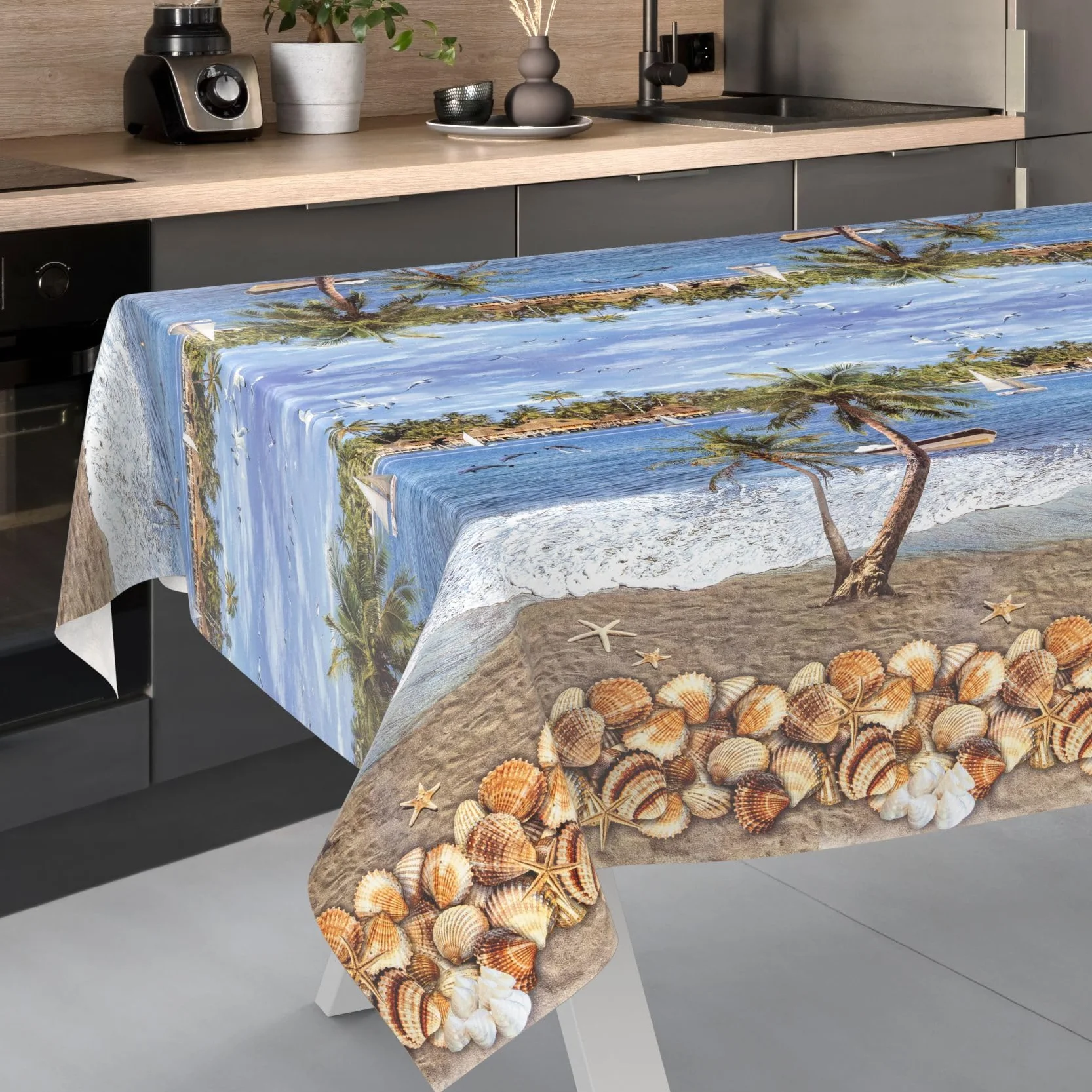 ANRO Mantel de Hule Lavable, para jardín, Exterior e Interior, 240 x 140 cm, Borde Cortado
