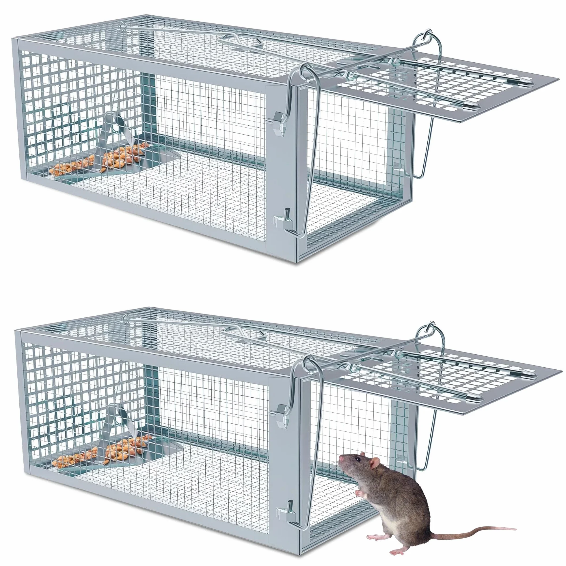 Trampa para Ratones Vivo, 2 PCS XL Trampas Ratas para Interiores y Exteriores Sin Matar Cepos para Ratones Reutilizable, Sin Mecanismo de Liberación Táctil para Cocina Jardín Hogar - 27 x14 x12 cm