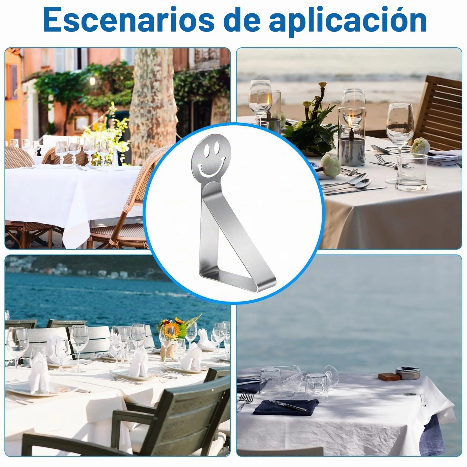 GlasFlength Sujeta Manteles de Mesa Ajustable, 12 Piezas Pinzas para Mantel de Exterior Acero Inoxidable Pinzas Mantel Exterior Pinzas Sujeta Manteles para Jardín Cocina Oficina Boda Fiesta (Smile)