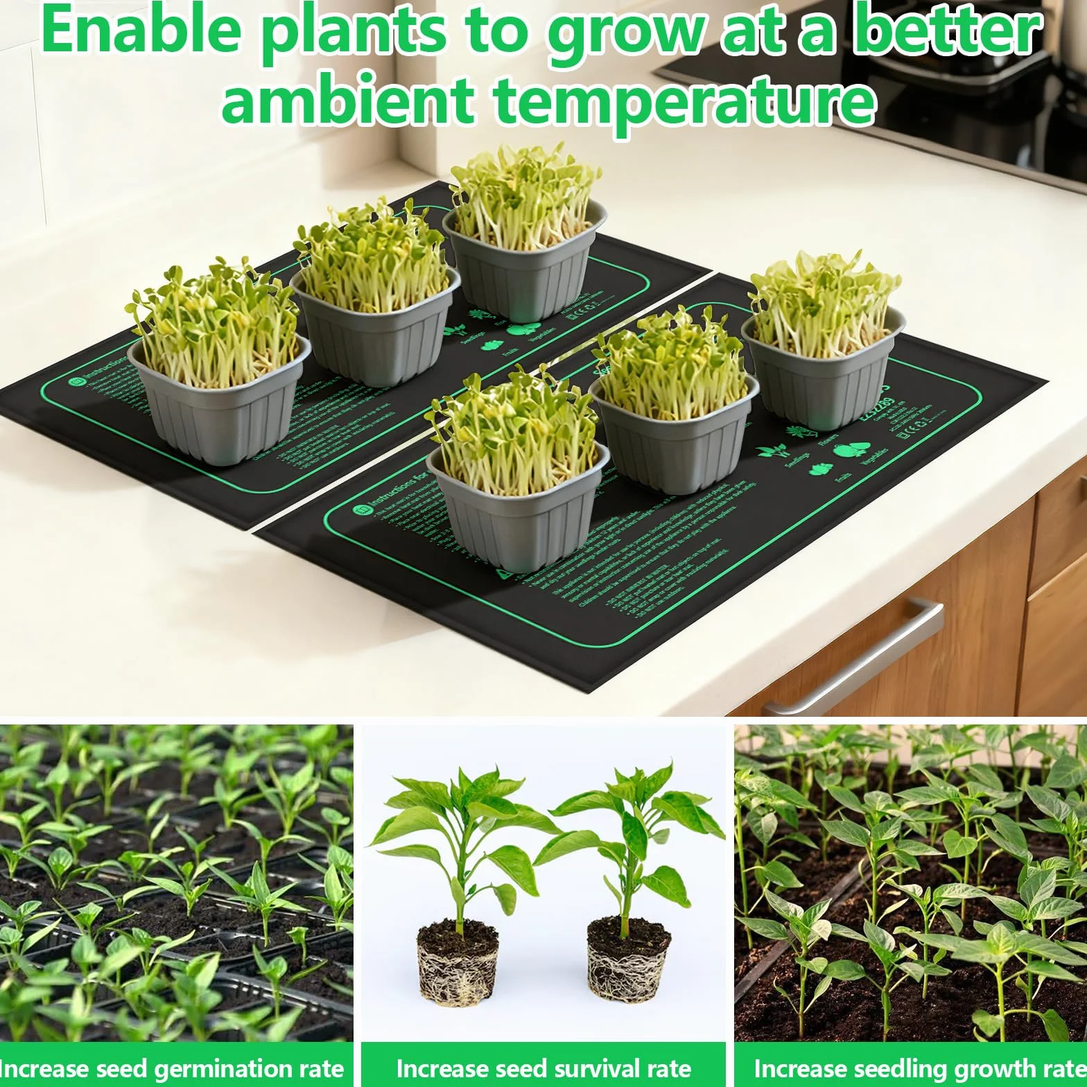 2 Piezas Estera Calefactora para Plantas con Termostato, Alfombrilla de Calor para Plantas, Estera Calefactora Ajustable 20–45°C, Impermeable IP67, para Semilleros, Mascotas y Reptiles