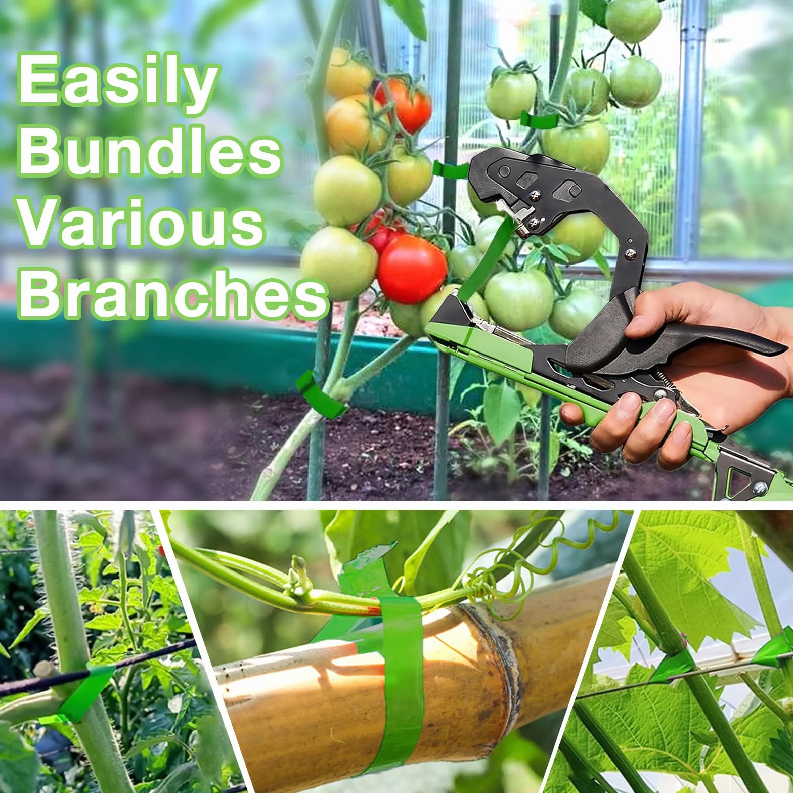 Maquina para Atar Tomates, 420g Herramienta de Cinta de Jardín de Pepino con 10000pcs Grapas 20 Rollos Atadora Agricola Herramienta de Cinta de Jardín para Viñedo Pepino Fruta Flores Vegetales