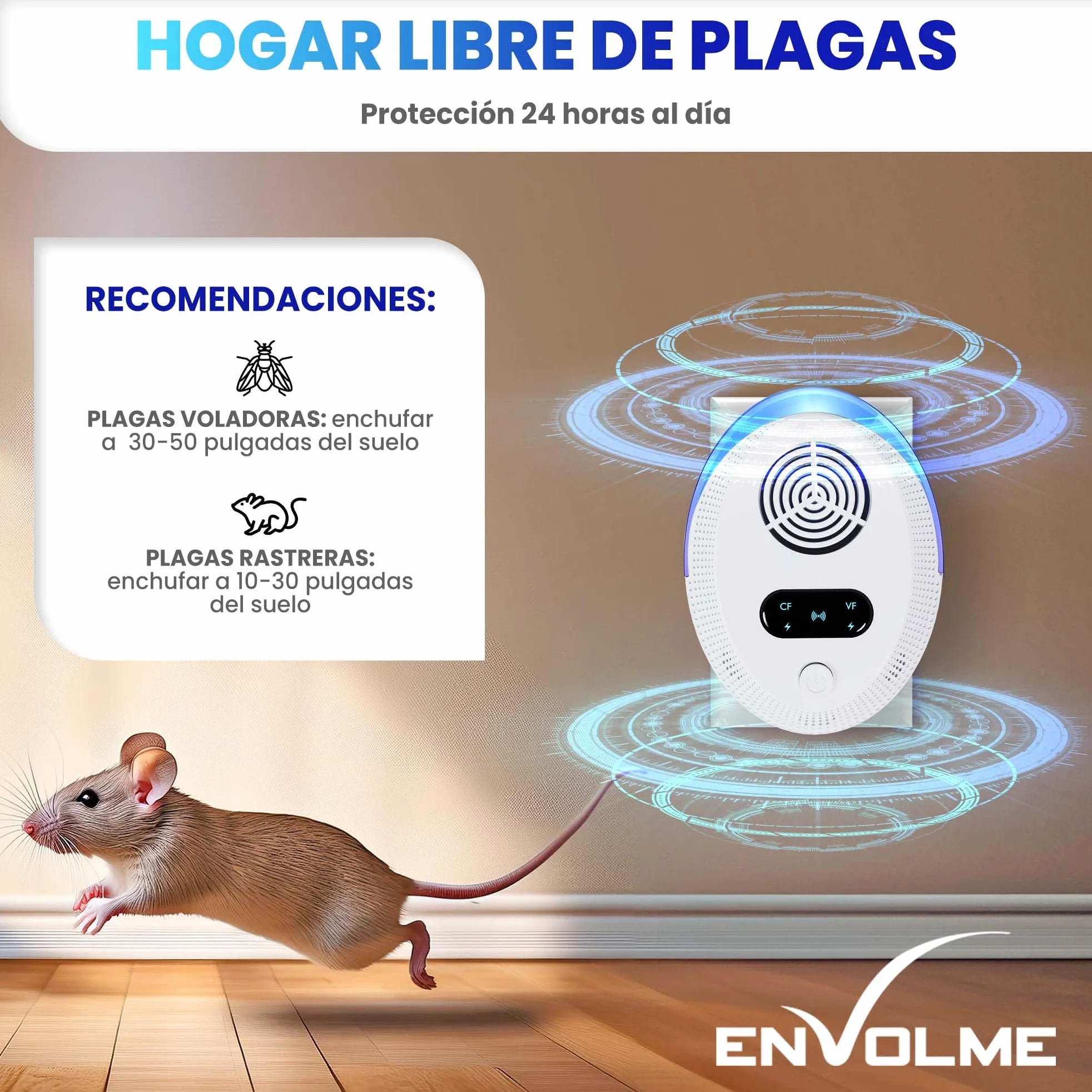 Repelente Ultrasonico de Plagas Cucarachas Roedores Ratas Mosquitos Avispas