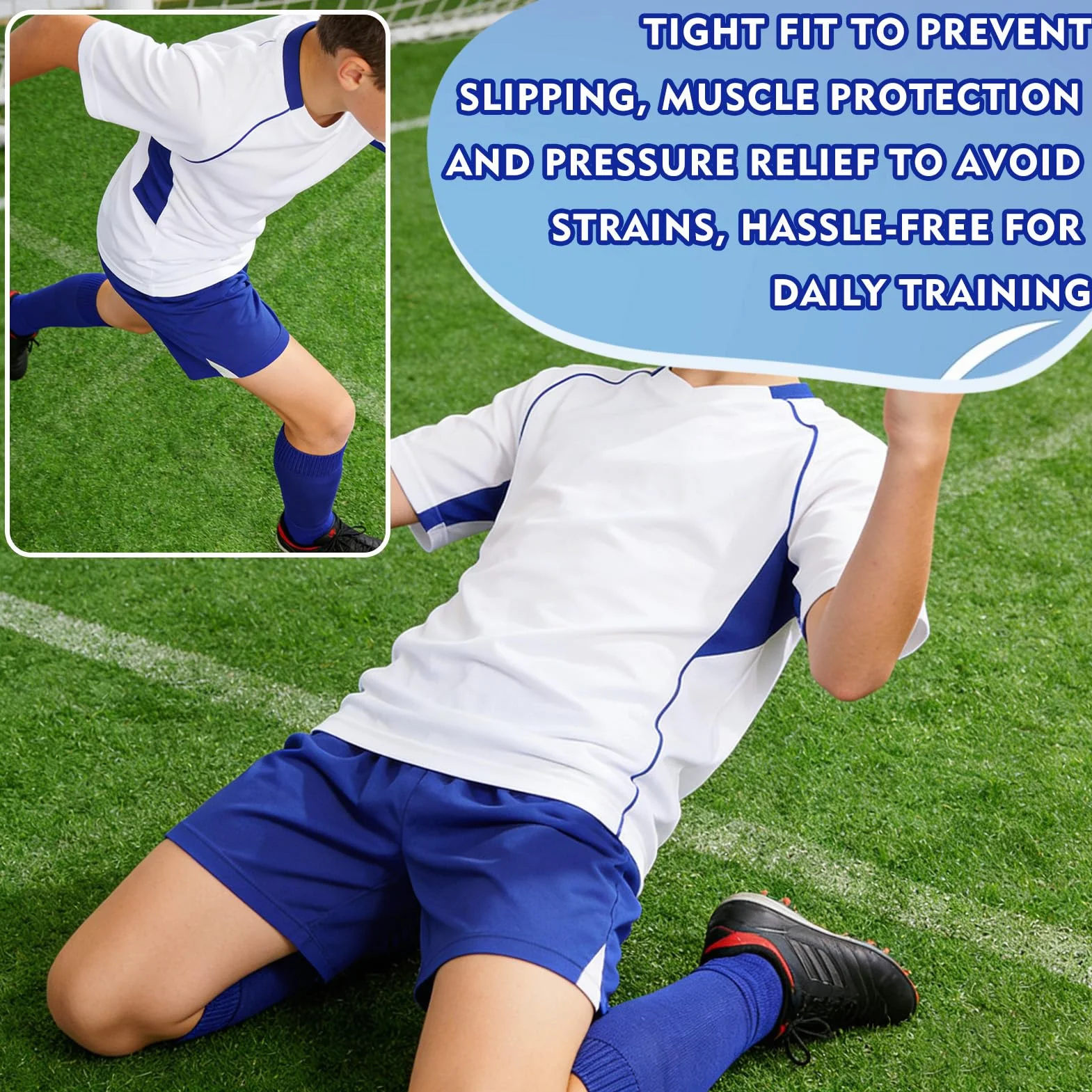 Calcetines de Fútbol Infantil Azul Transpirables con Protectores Espinillas