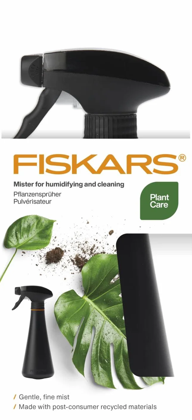 Fiskars Rociador para plantas Botella rociadora de 0,3 litros para regar plantas delicadas y limpiar hojas grandes, Altura: 20,5 cm, Resina, Color: Negro/Naranja, 1071306