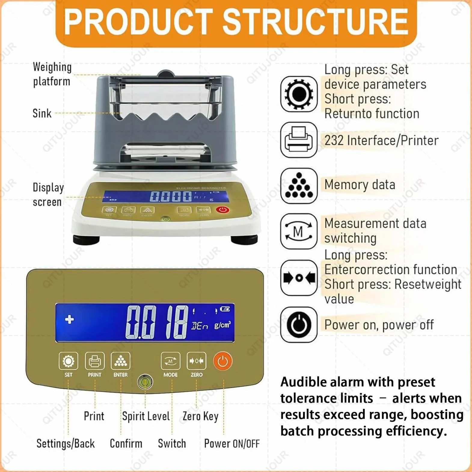 Probador de pureza de oro con pantalla LCD, máquina de prueba de metales preciosos, medidor de densidad de platino, prueba de pureza de joyería de 0,001 g para laboratorio y joyería