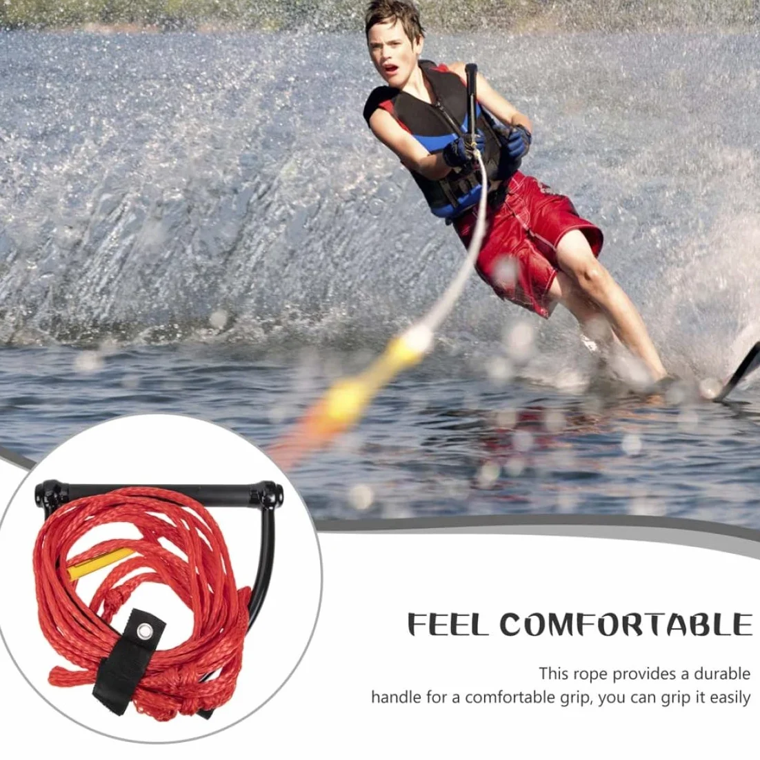 Cuerda para Wakeboard con Mango, Esquí Acuático, Remolque, 24 Pies, Rojo