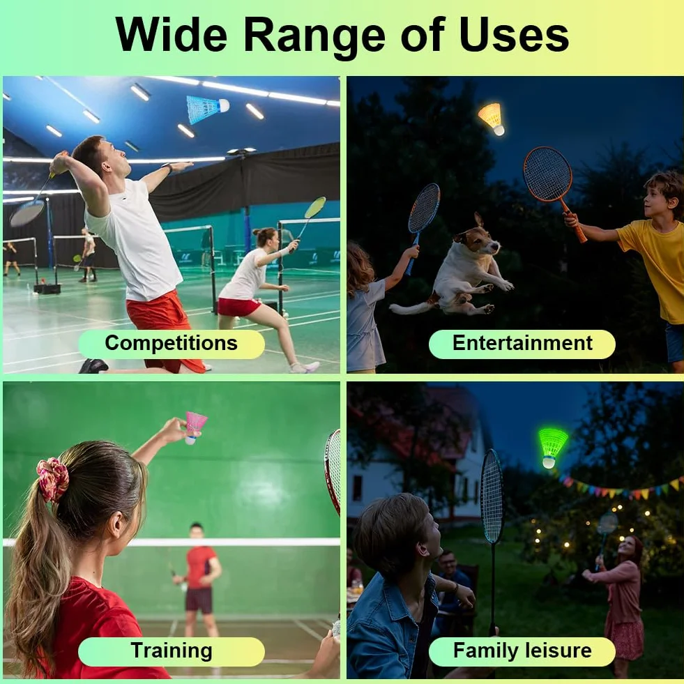 Bádminton LED Volantes Luminosos Nailon 8 Pack Verde Niños Adultos