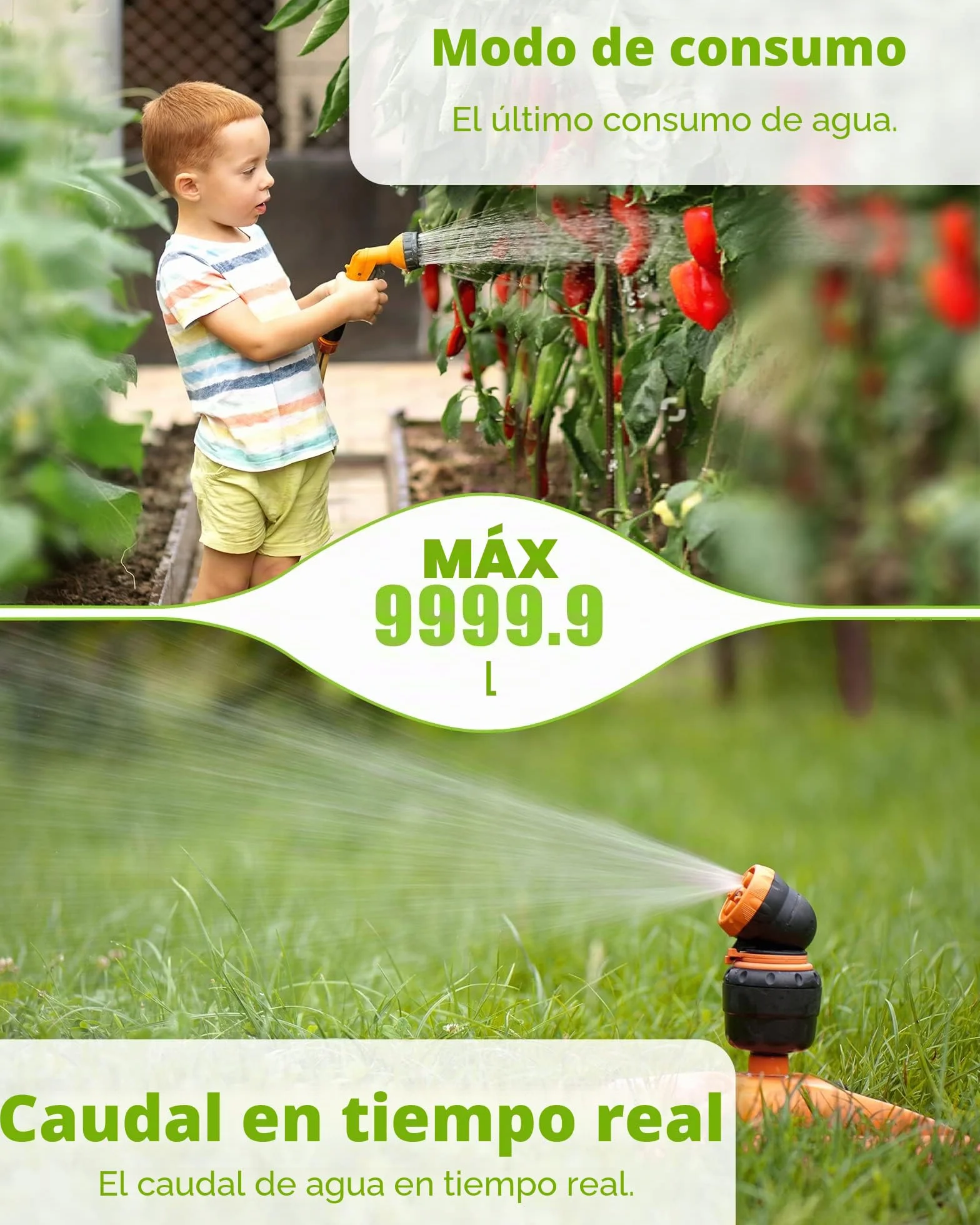 RAINPOINT Contador de Agua, Caudalimetro Agua Digital para Manguera de Jardín de 3/4 Pulgadas, 4 Modos para Controlar el Consumo de Agua, Impermeable IPX6