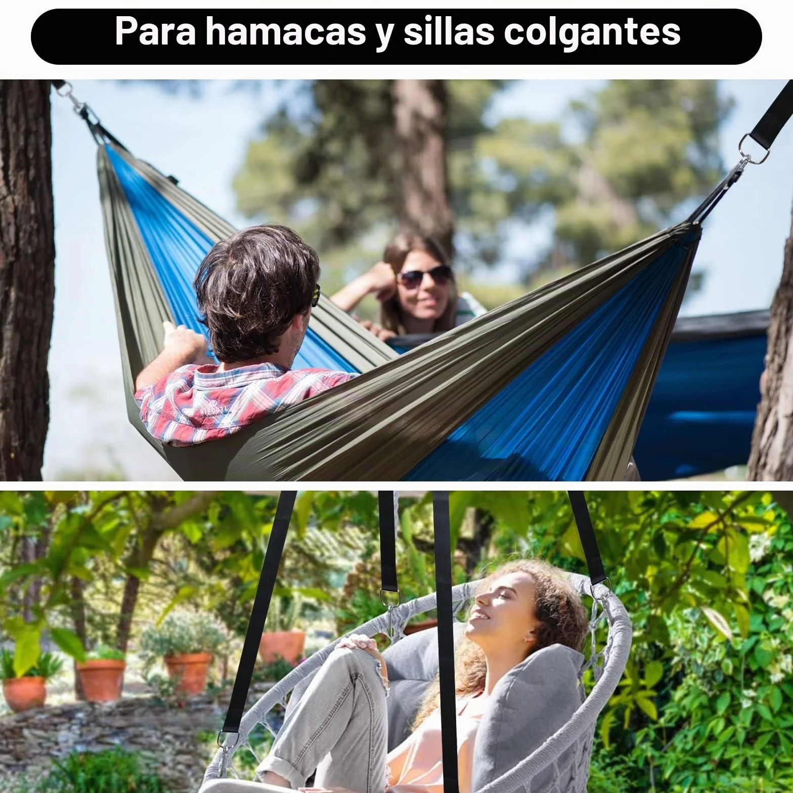 CENOVE Hamaca Correas de árbol Cinturón de Suspensión 2 Kit 150cm, Cuerdas Multifuncionales Suspensión Sostiene hasta 500 kg para Hamacas, Columpios