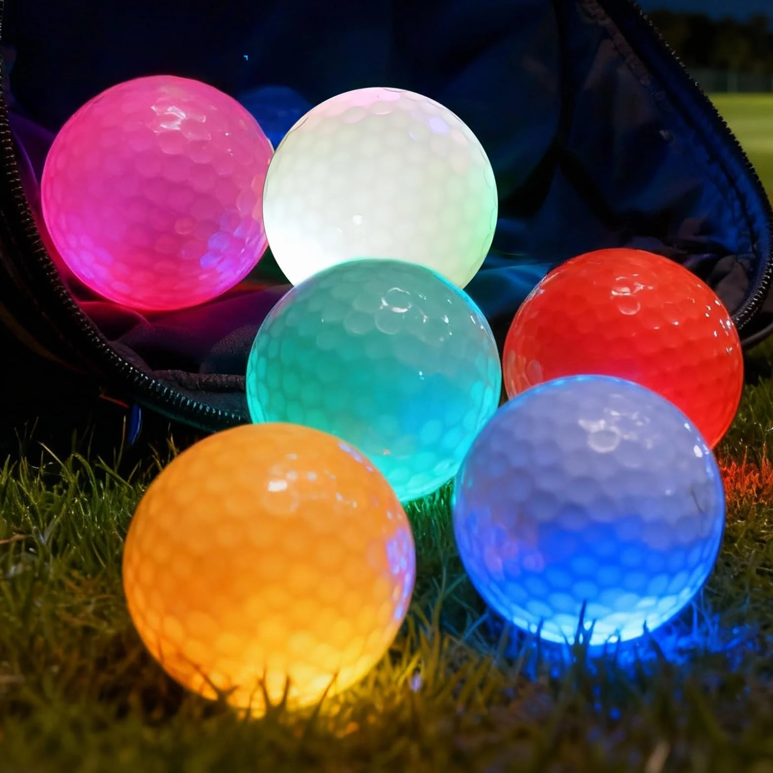 PORFOYO 6 pelotas de golf luminosas nocturnas reutilizables entrenamiento larga distancia rojo amarillo verde azul blanco rosa