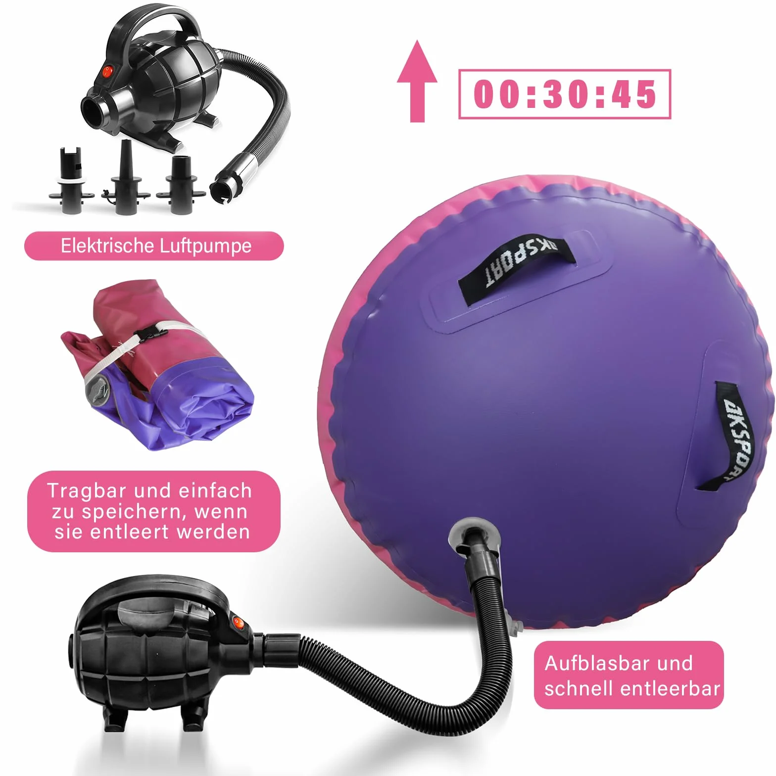 AKSPORT Inflatable Air Roller Yoga Barrel with Air Pump for Gymnastics Tumbling