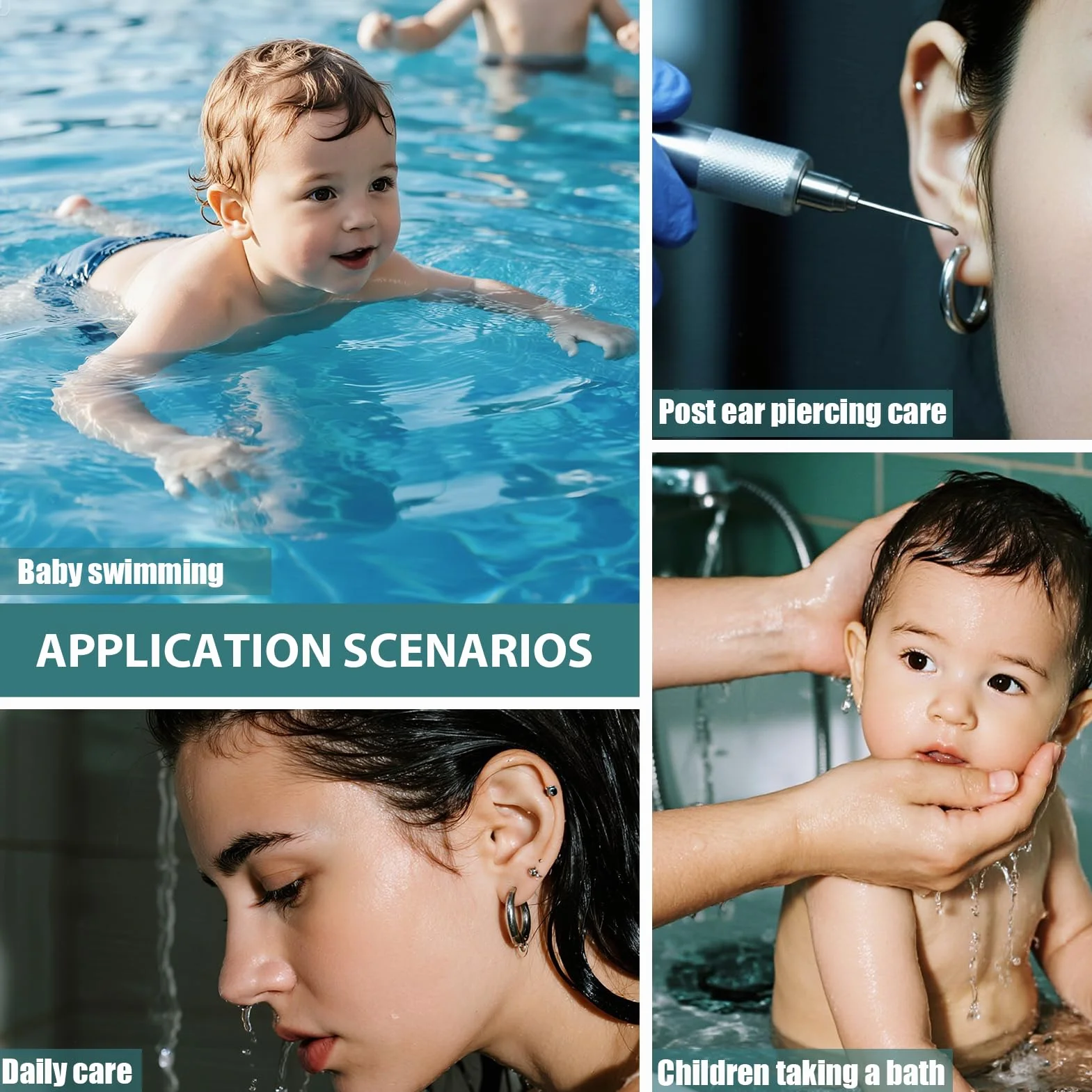 Oreja de piscina infantil, 120 unidades, pegatinas impermeables para orejas de bebé, parches adhesivos desechables