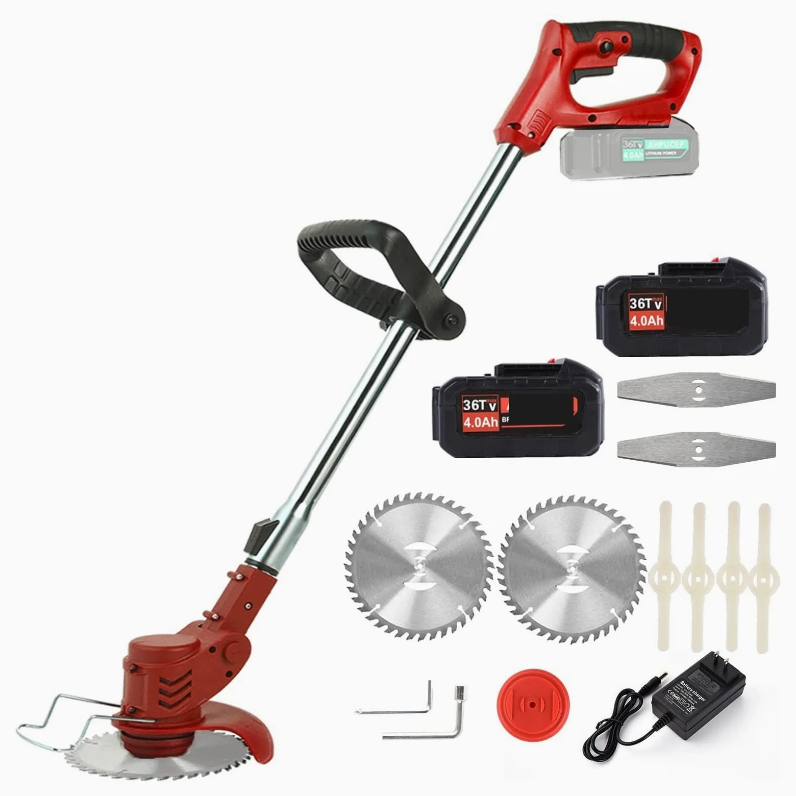 Desbrozadora eléctrica inalámbrica con 3 Tipos de Cuchillas, desbrozadora eléctrica sin Cuerdas, cortadora de Malas Hierbas, poda/Recorte de jardín(2 Battery)