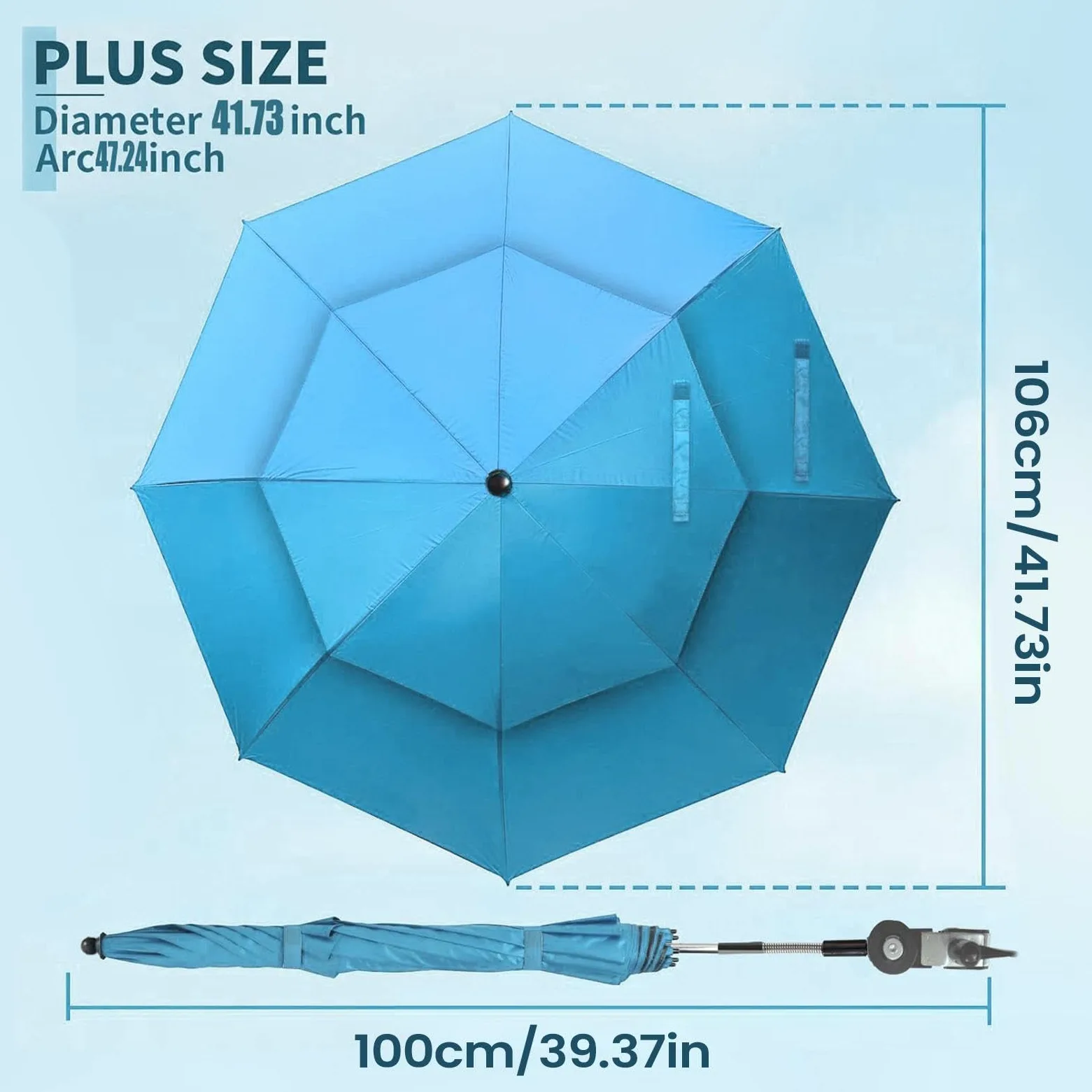 Sombrilla Con Clip Para Silla De Jardín Doble Dosel Portátil Ajustable 180° | Sombrilla Para Tumbonas Para Exterior Playa Tomar El Sol Viajes Vacaciones Camping Picnics Patio Silla De Rued