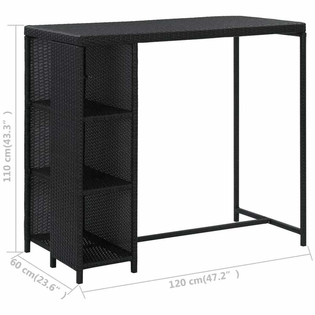 vidaXL Set de Bar para Jardín 5 Piezas y Cojines Asiento Mesa Silla Patio Terraza Barra Bistró Muebles Mobiliario Ratán Sintético Negro