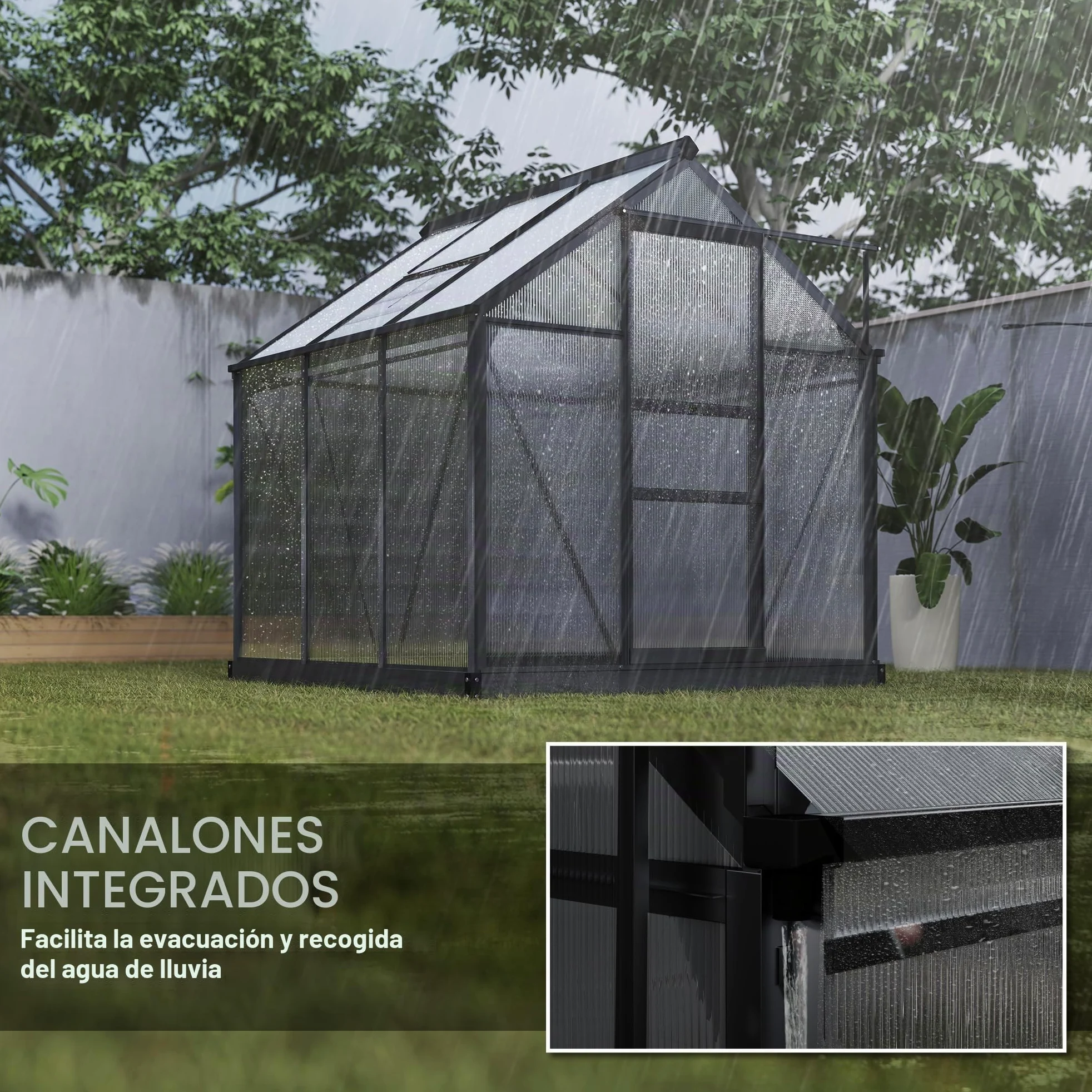 Outsunny Invernadero policarbonato 6x6 ft Puerta corredera Gris | Invernadero, Invernadero para plantas de jardín, Ventana, Marco de aluminio, Cimientos, Grande, Para exterior