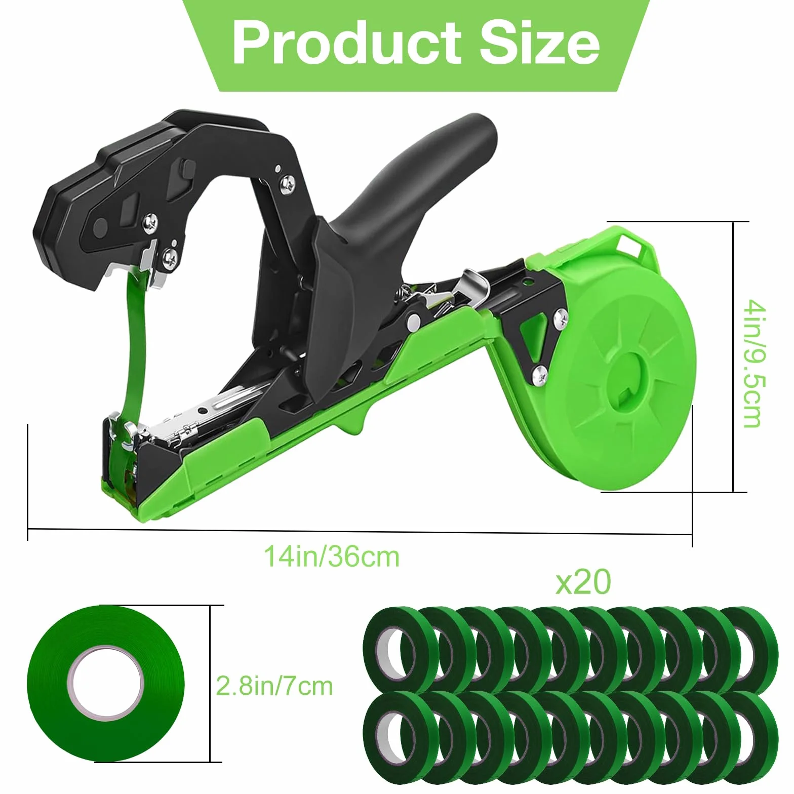 Maquina para Atar Tomates, 420g Herramienta de Cinta de Jardín de Pepino con 10000pcs Grapas 20 Rollos Atadora Agricola Herramienta de Cinta de Jardín para Viñedo Pepino Fruta Flores Vegetales